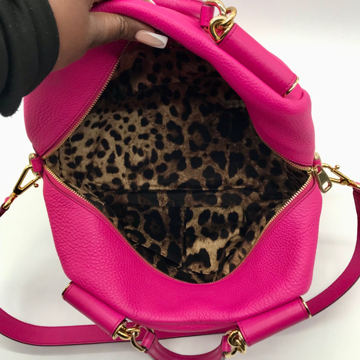Dolce &amp; Gabbana Pink Pebbled Leather Satchel Bag