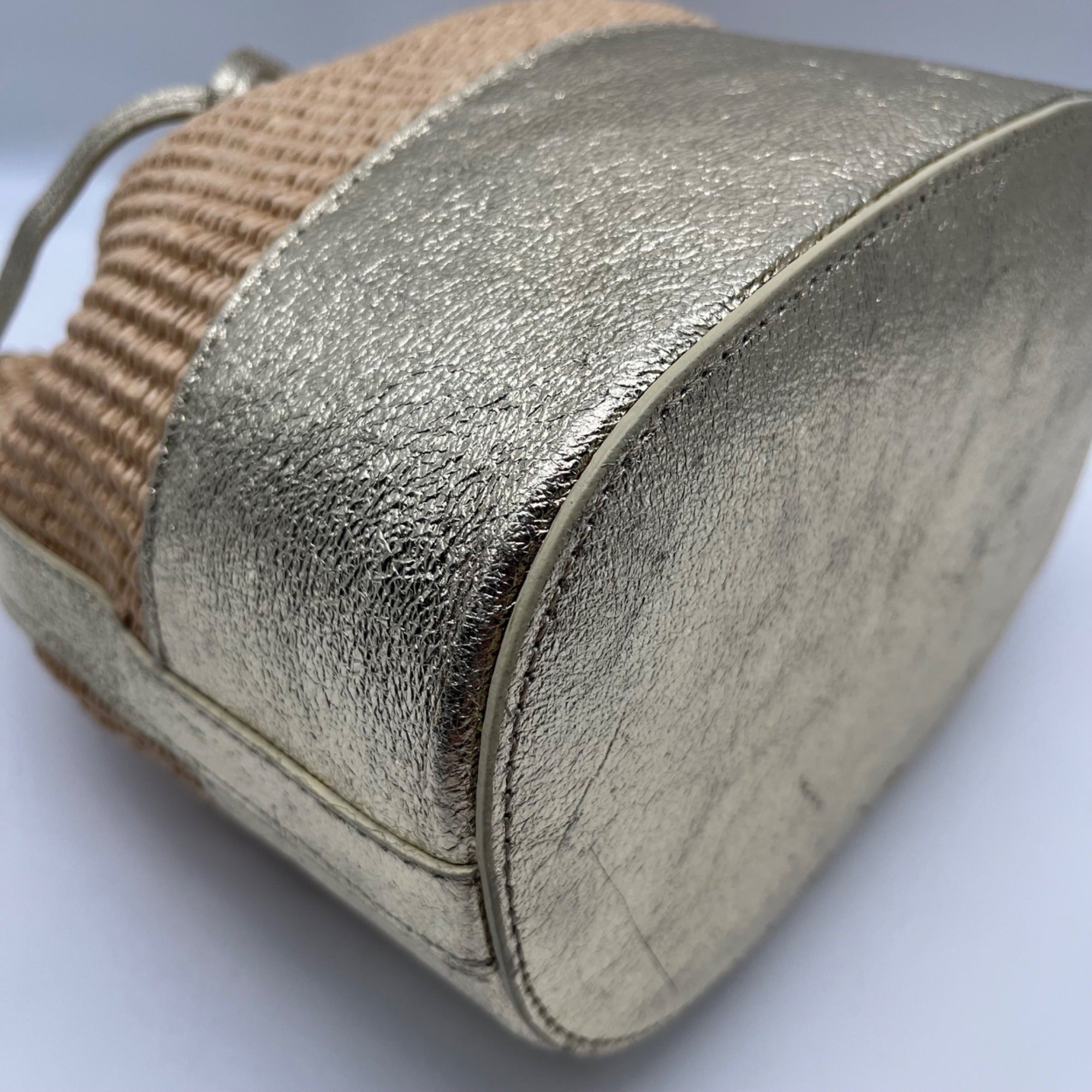 Borse In Pelle Tan Raffia Mini Bucket Bag