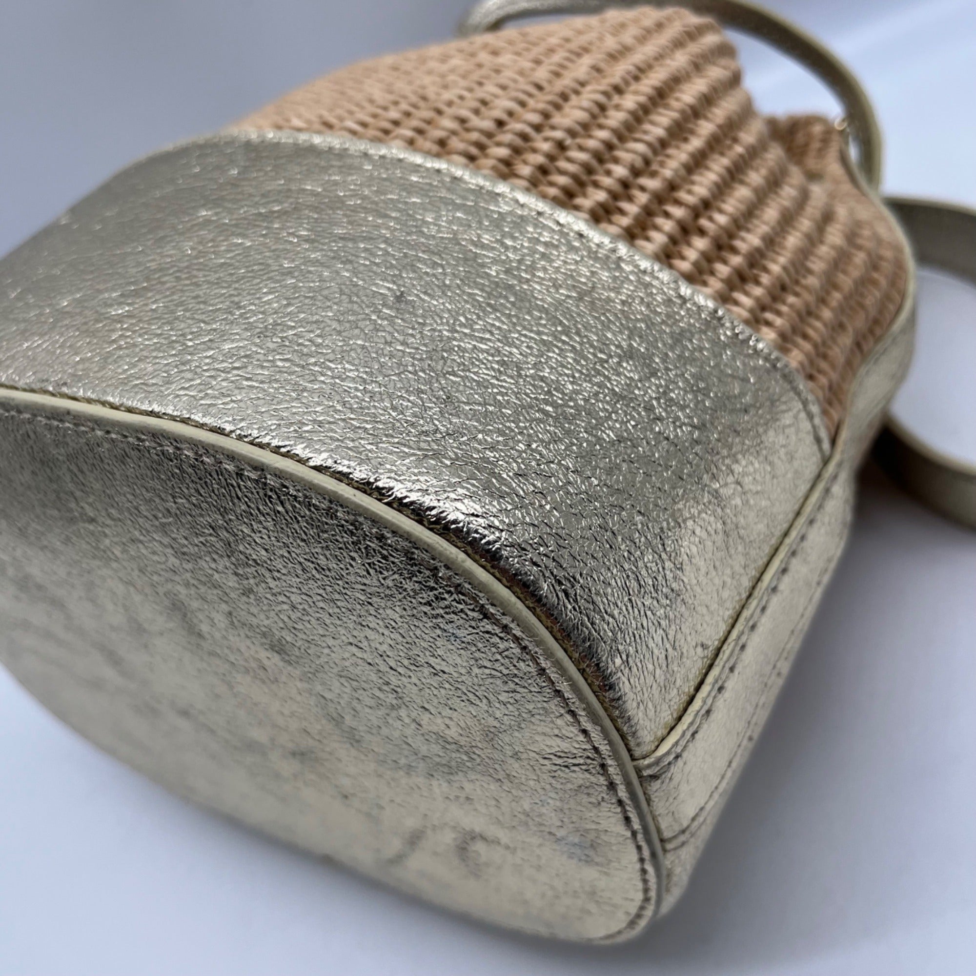 Borse In Pelle Tan Raffia Mini Bucket Bag