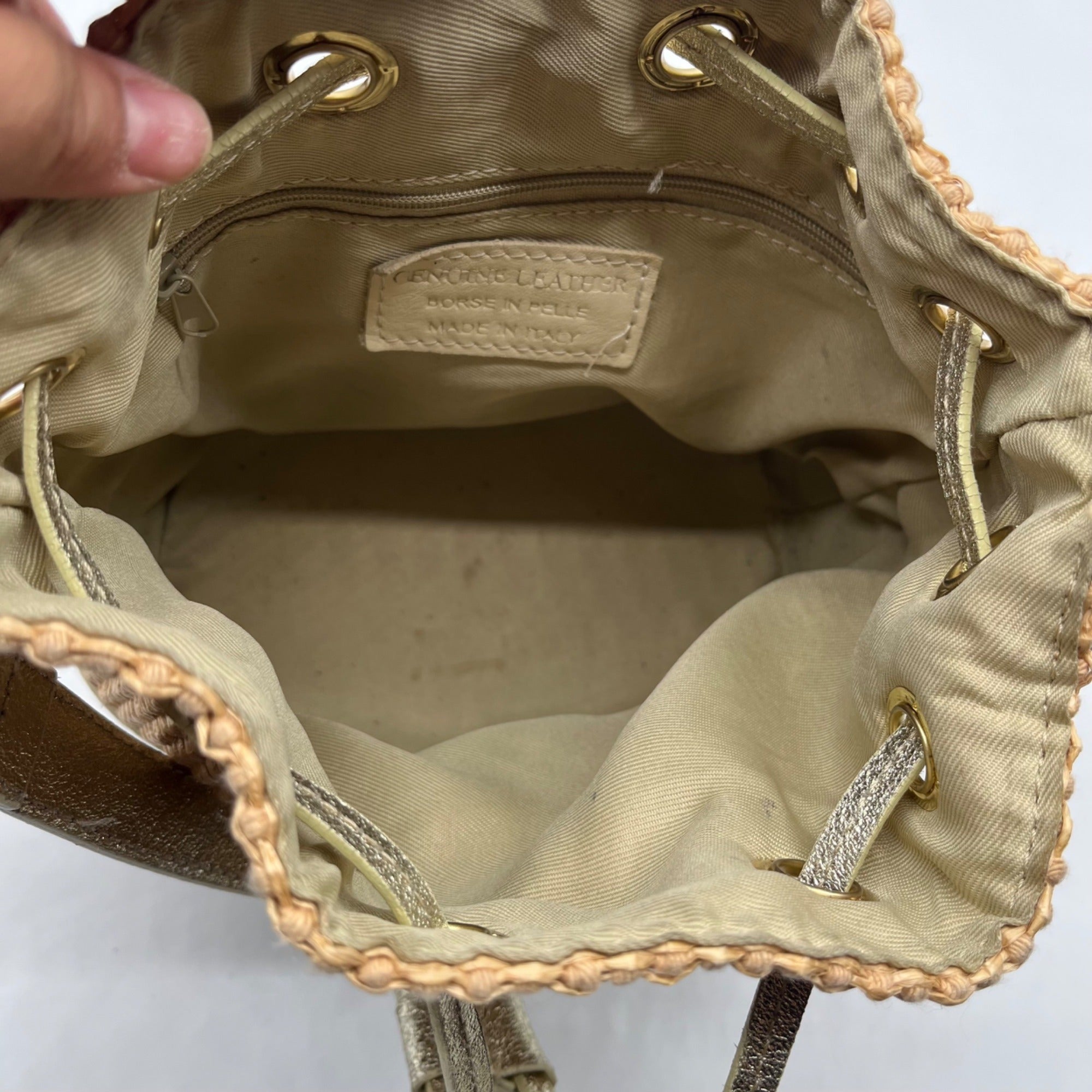 Borse In Pelle Tan Raffia Mini Bucket Bag