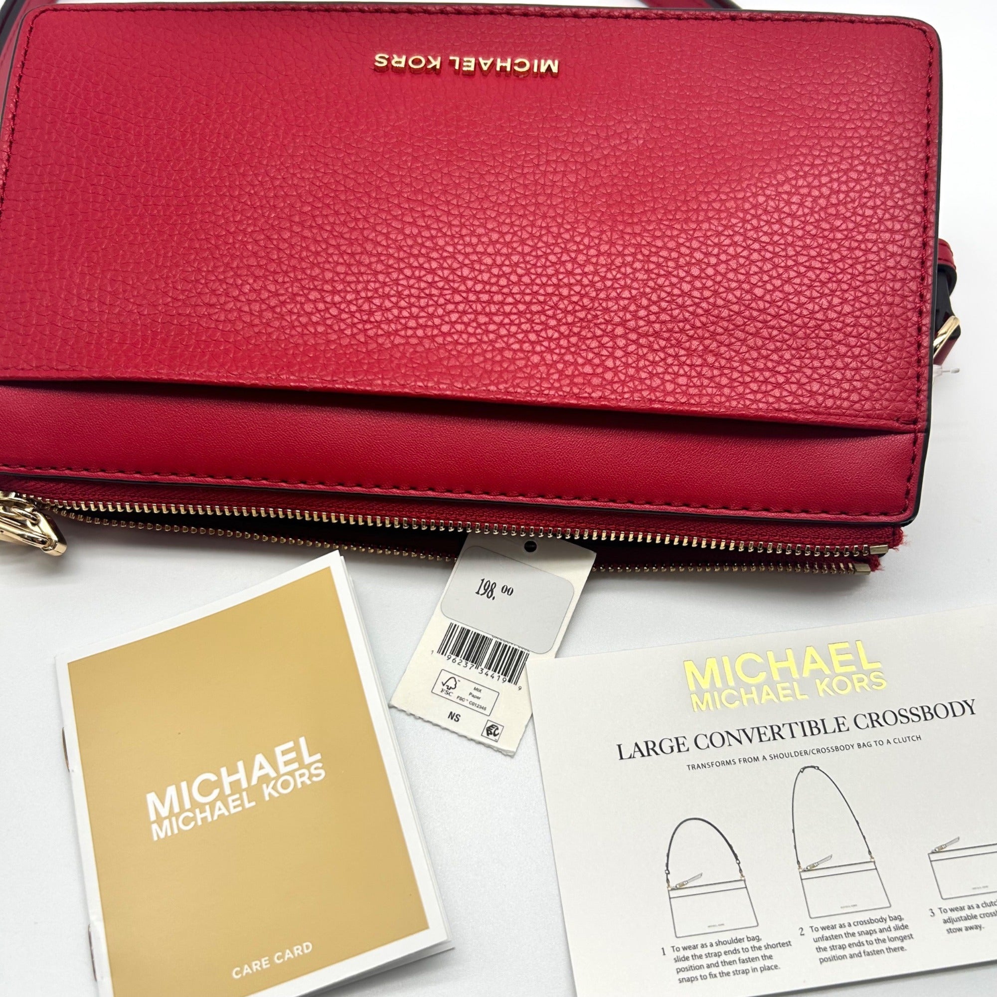 Michael Kors Empire Crimson Red Leather Convertible Crossbody - NWT