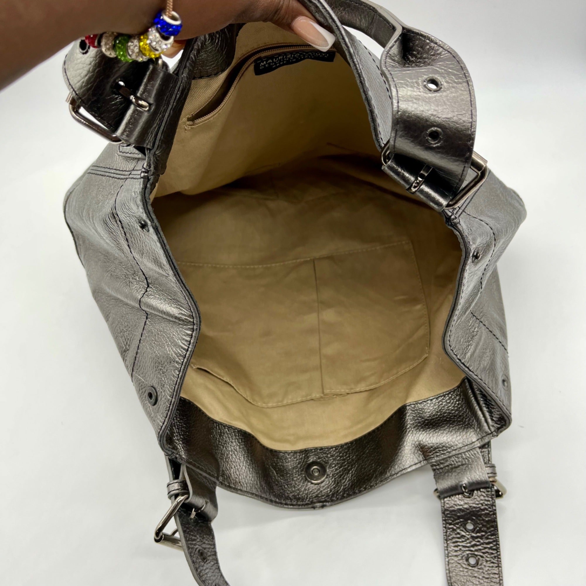 Maurizio Taiuti Grey Leather Handbag