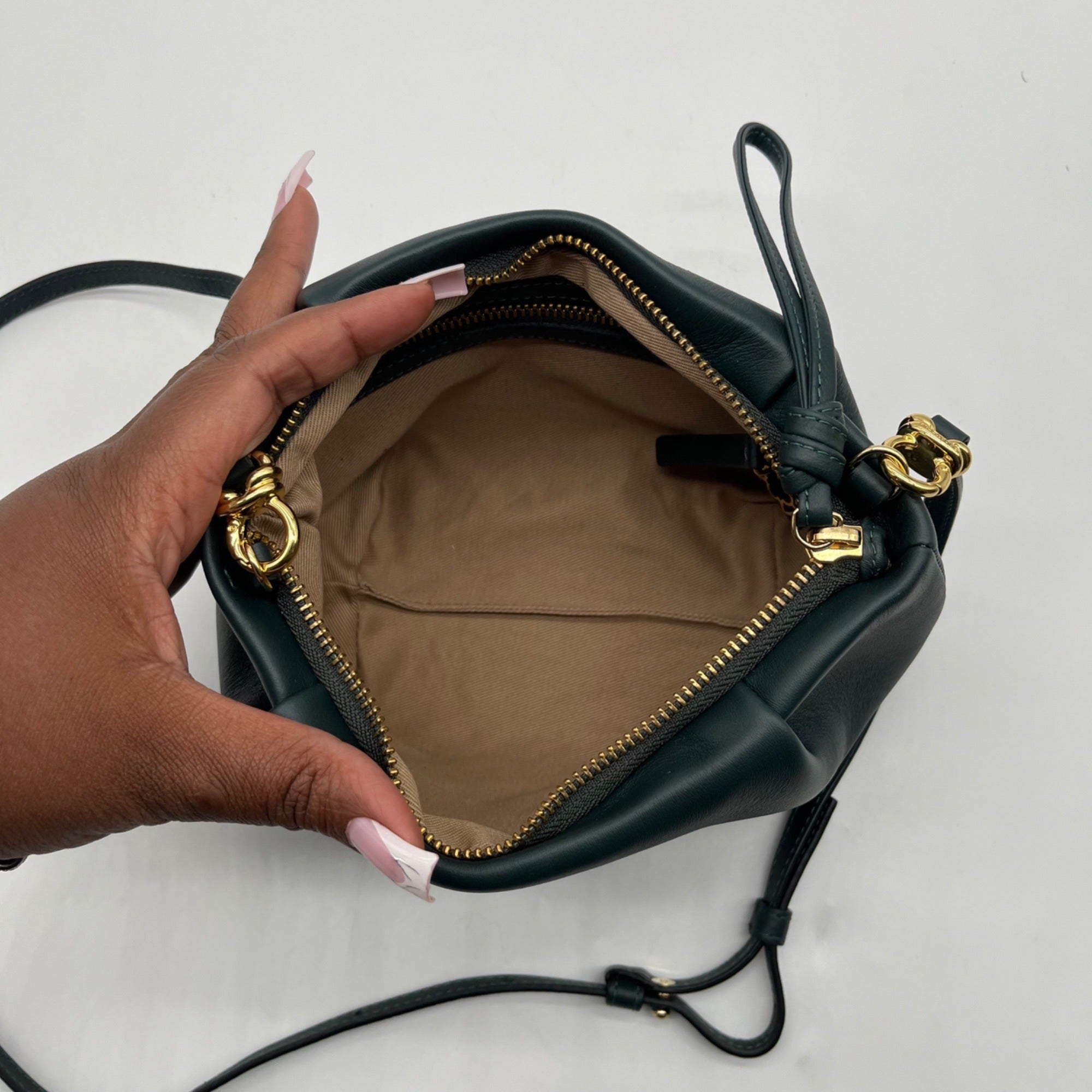 La Portegna Forest Green Leather Marta Wristlet
