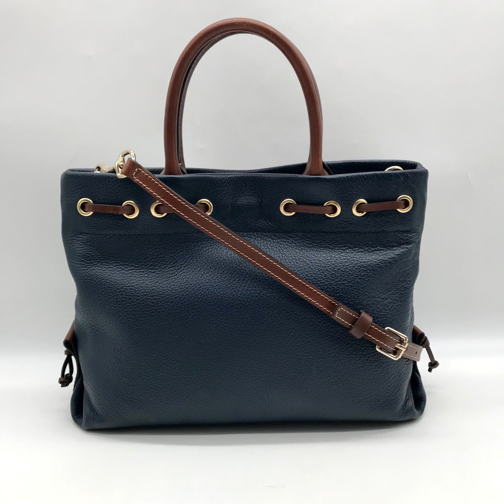 Dooney &amp; Bourke Dark Blue Pebble Grain Tassel Tote