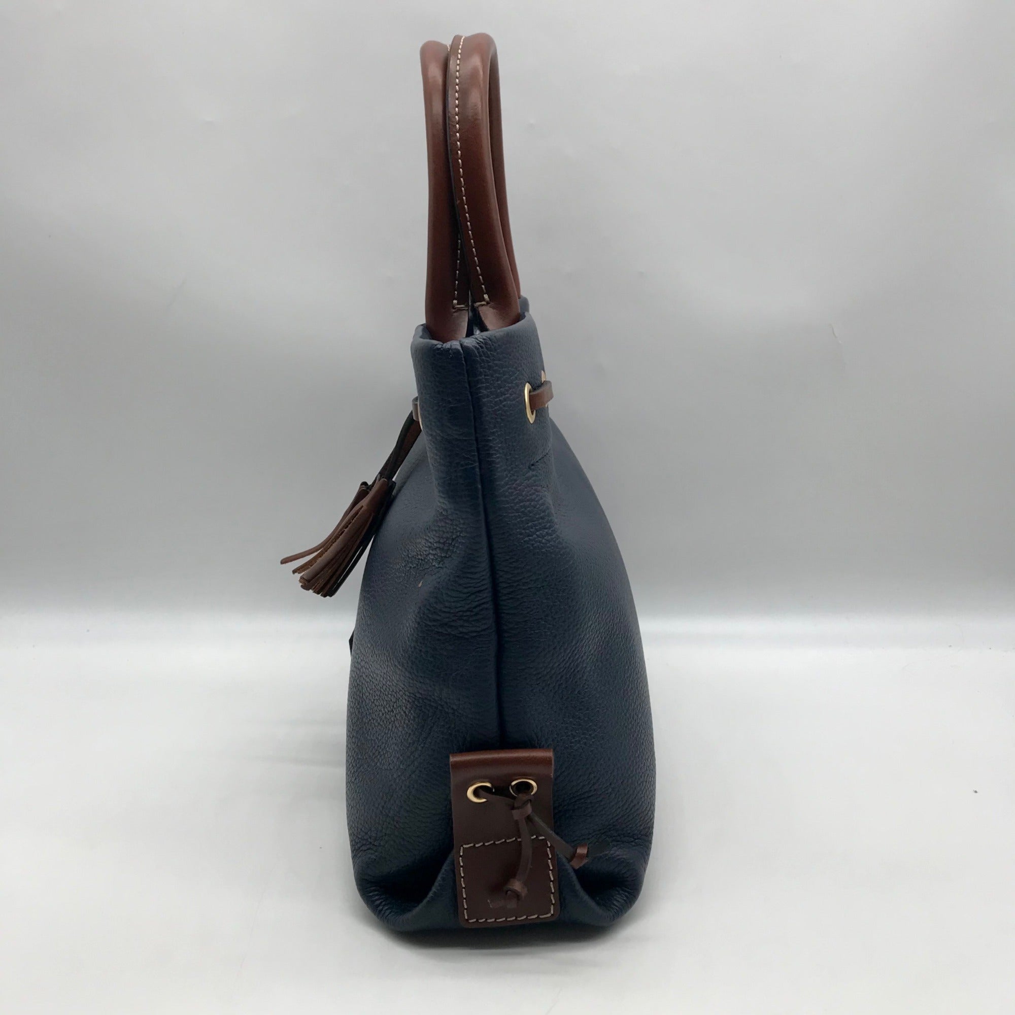 Dooney &amp; Bourke Dark Blue Pebble Grain Tassel Tote
