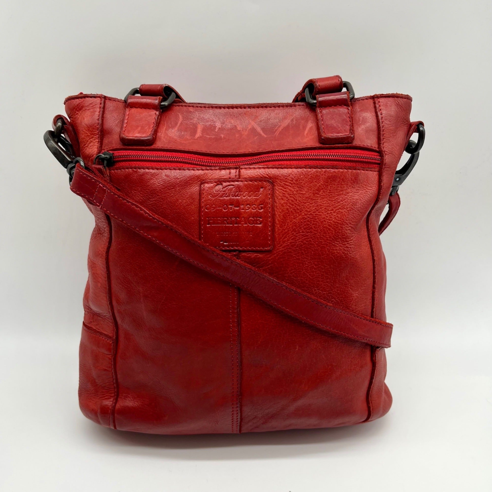 Ashwood Heritage Vintage-Wash Red Leather Shoulder Bag