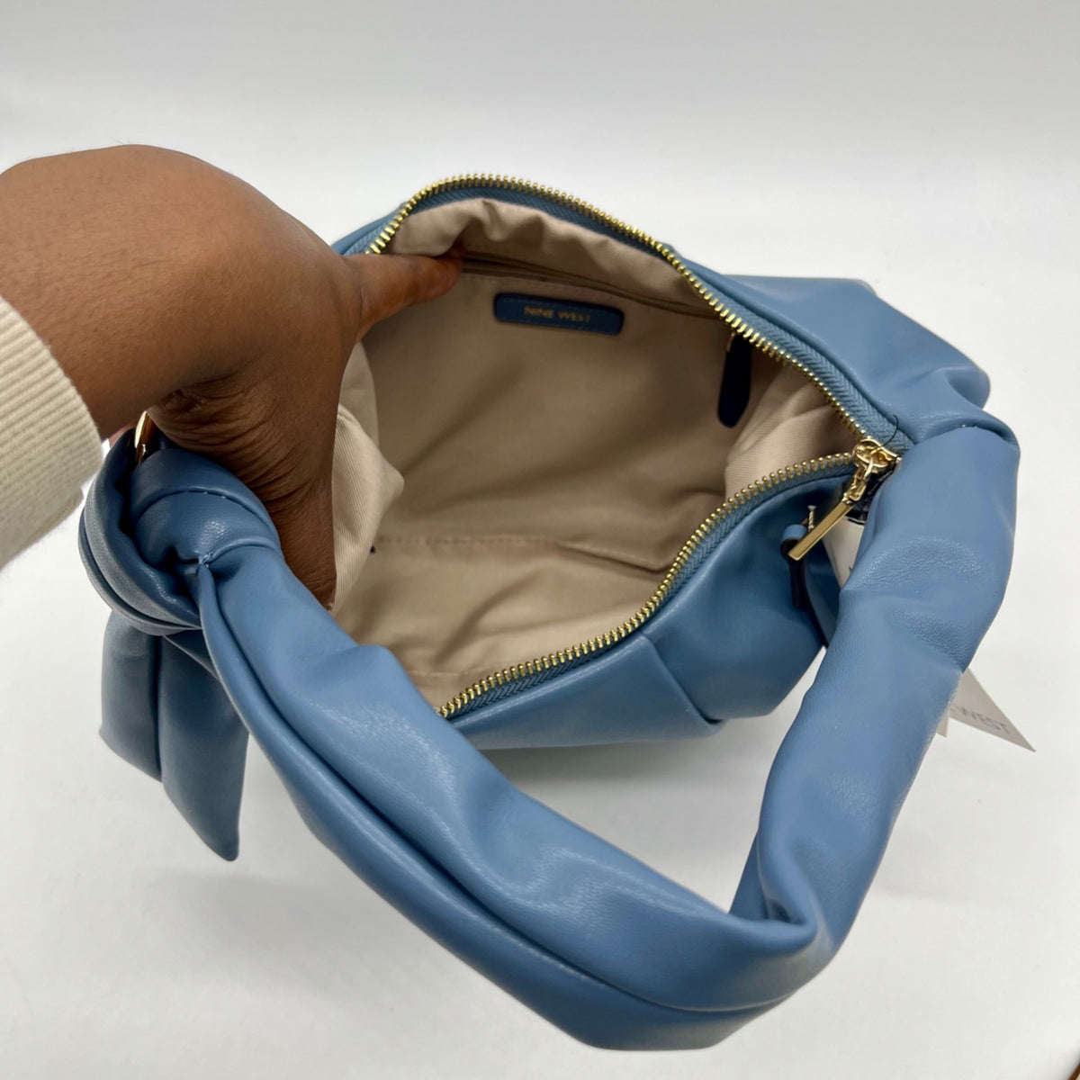 Nine West Dusty Blue Faux Leather Hobo-Style Shoulder Bag