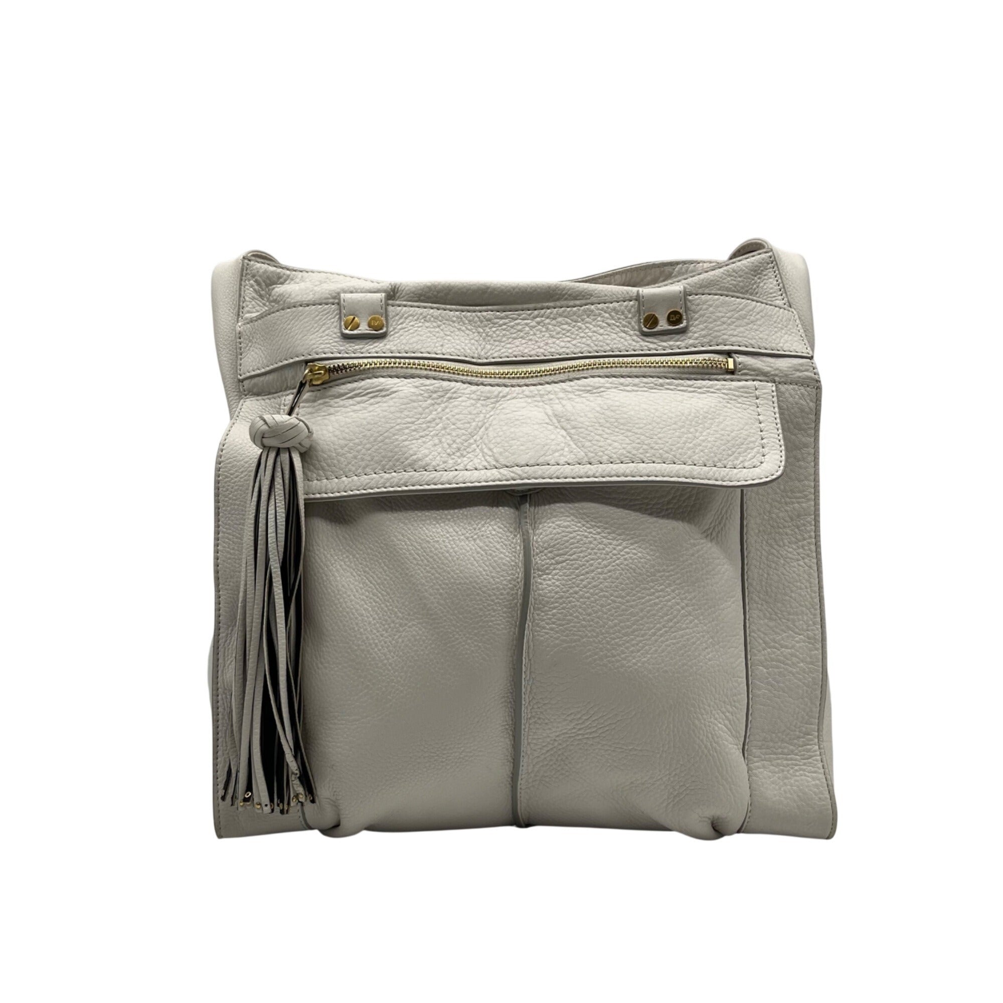 Diane Von Furstenburg White Pebbled Leather Crossbody Bag