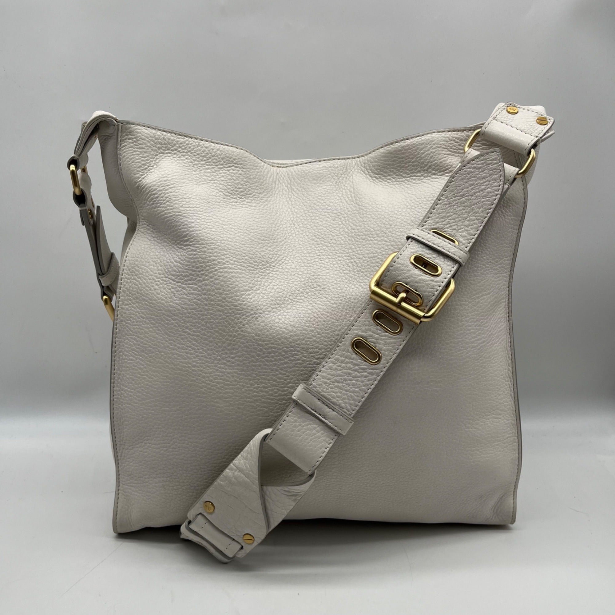 Diane Von Furstenburg White Pebbled Leather Crossbody Bag