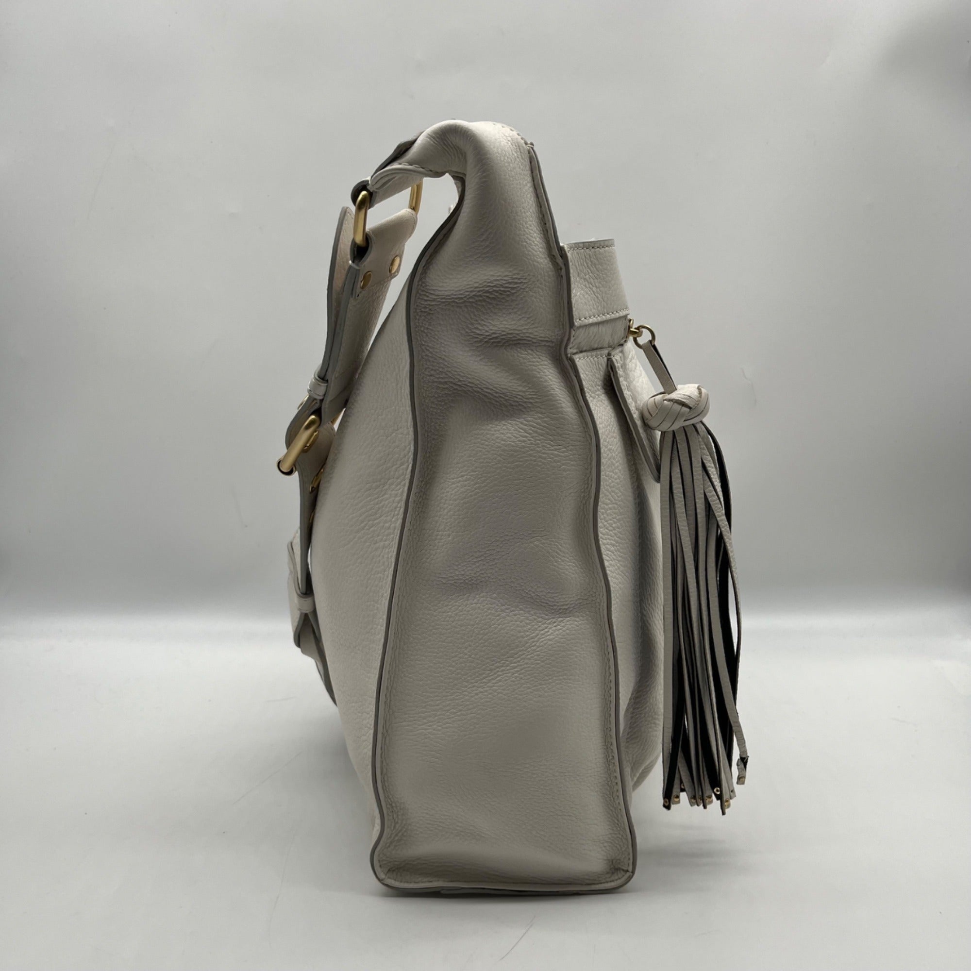 Diane Von Furstenburg White Pebbled Leather Crossbody Bag
