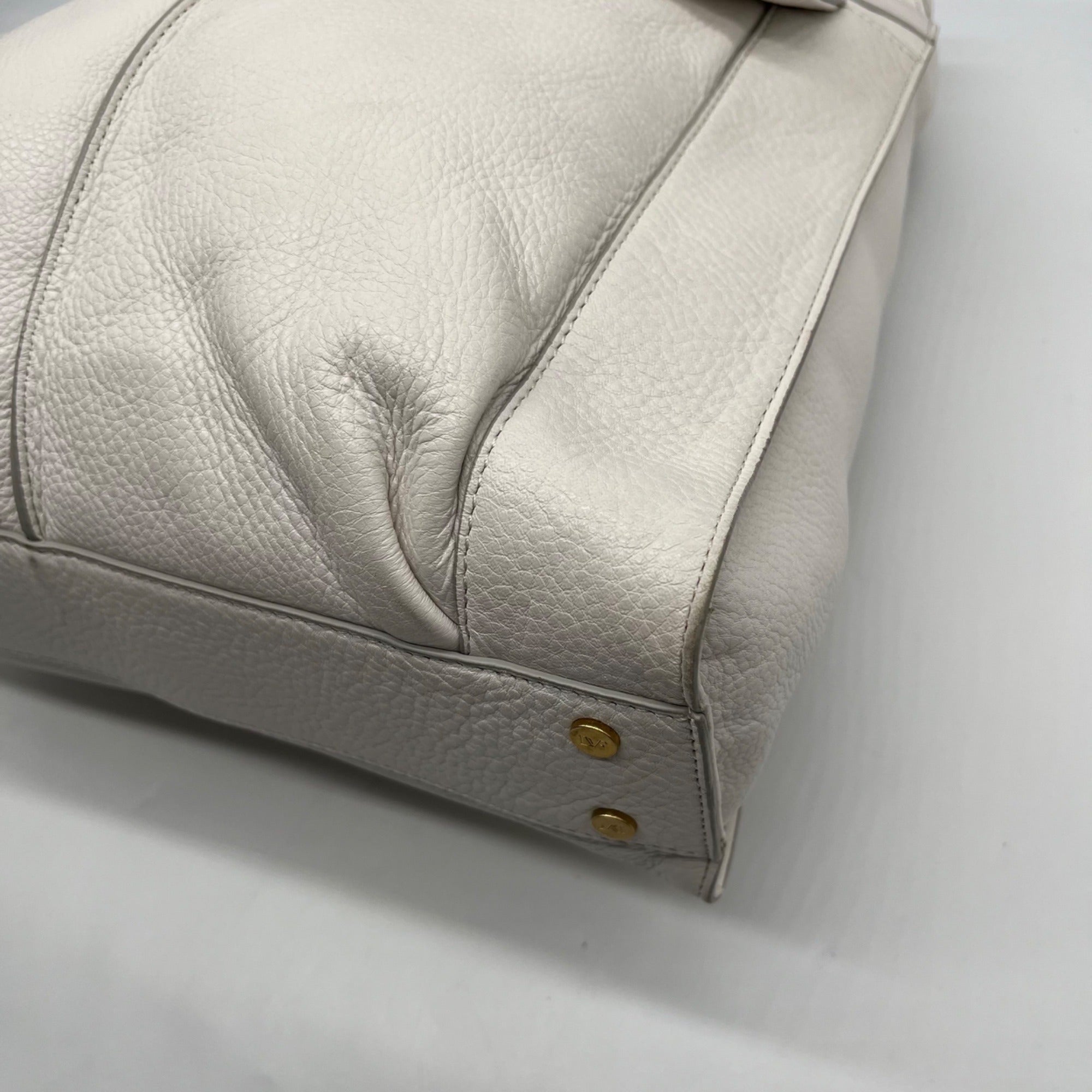 Diane Von Furstenburg White Pebbled Leather Crossbody Bag