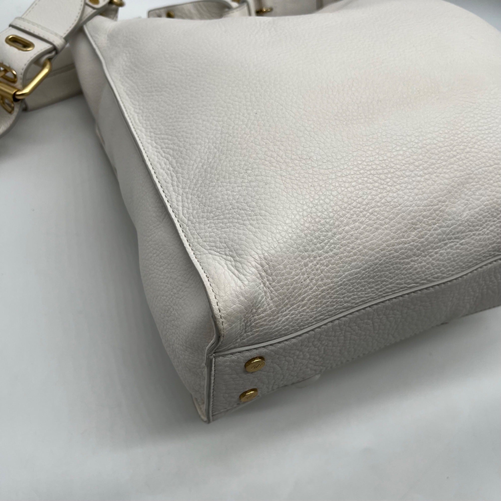 Diane Von Furstenburg White Pebbled Leather Crossbody Bag