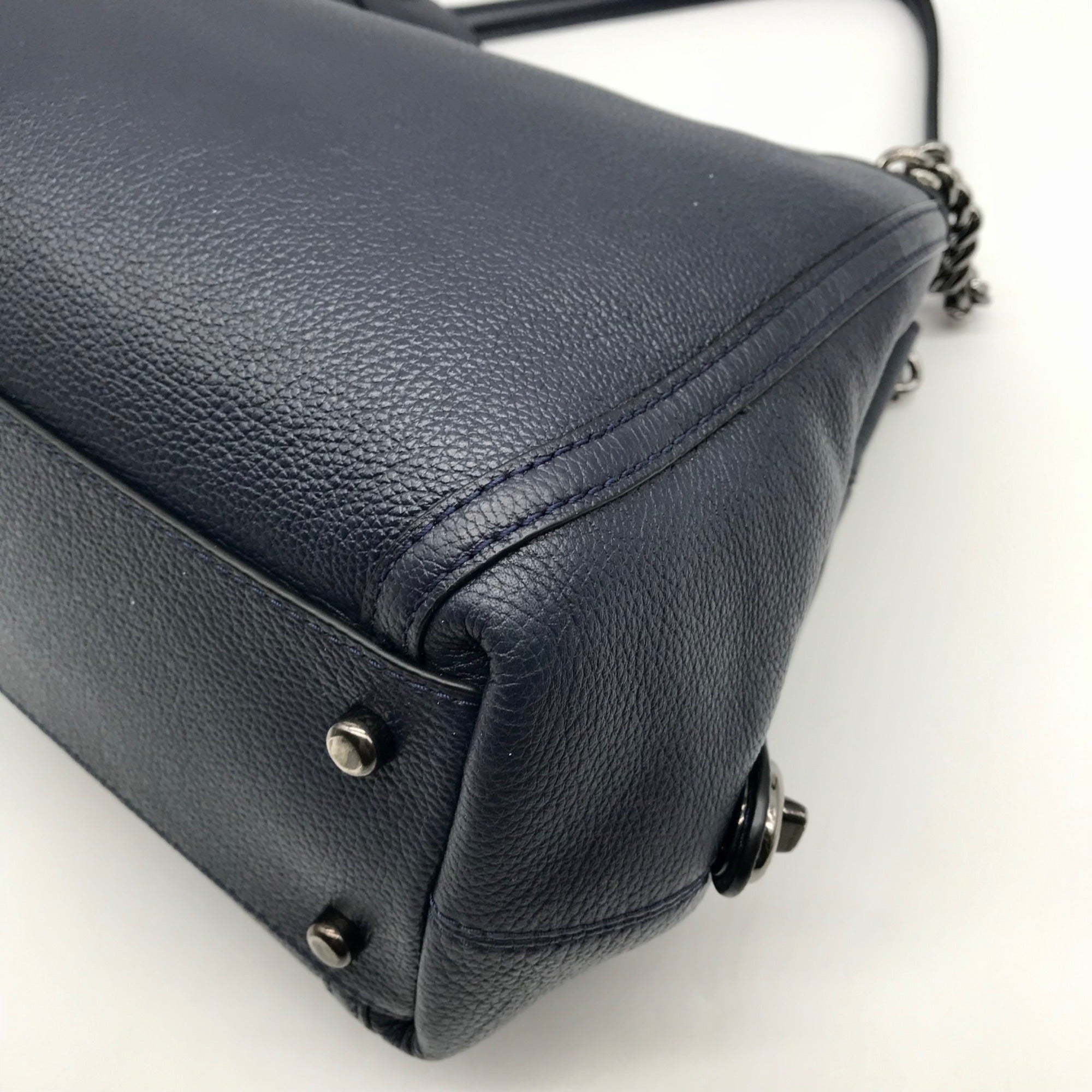 Coach Dark Blue Pebbled Leather Edie Turn-lock Shoulder Bag 36855