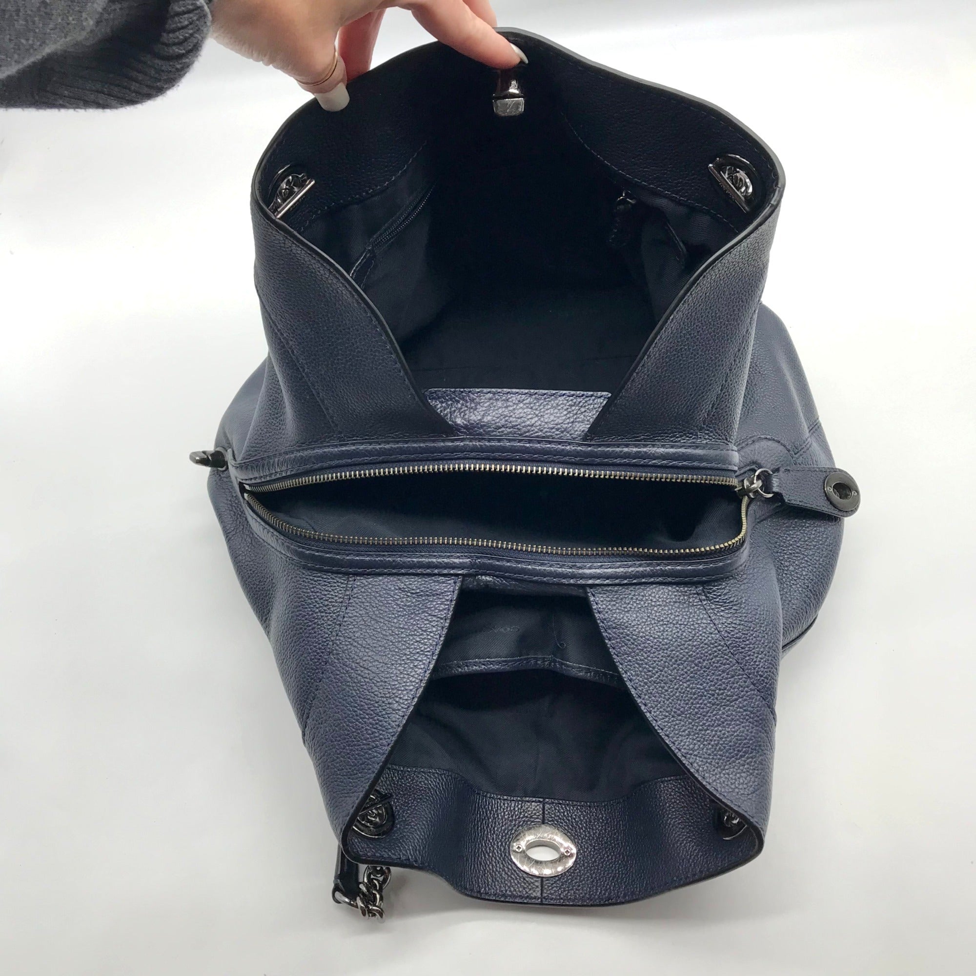Coach Dark Blue Pebbled Leather Edie Turn-lock Shoulder Bag 36855