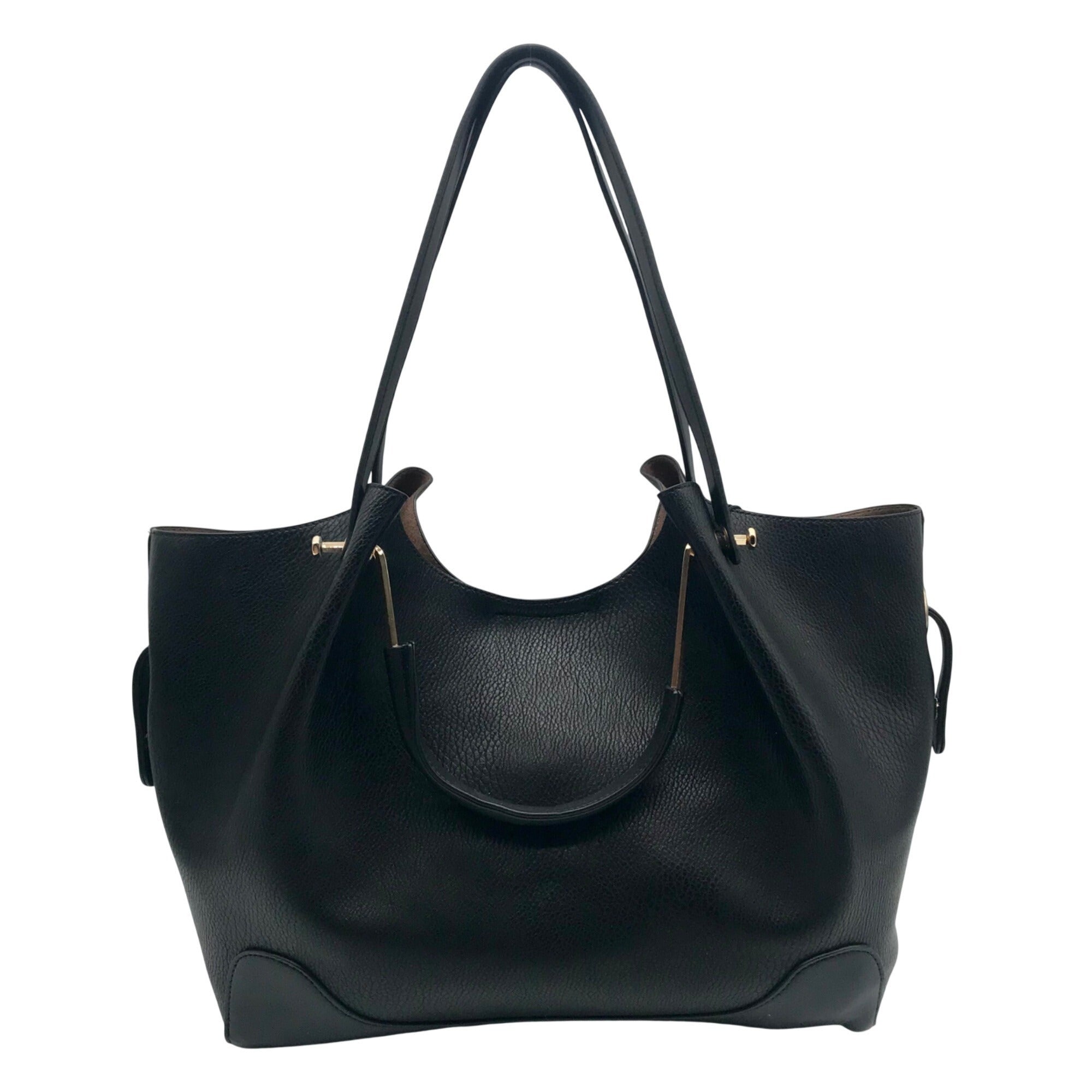 Sondra Roberts Black Leather Squared Tote Bag
