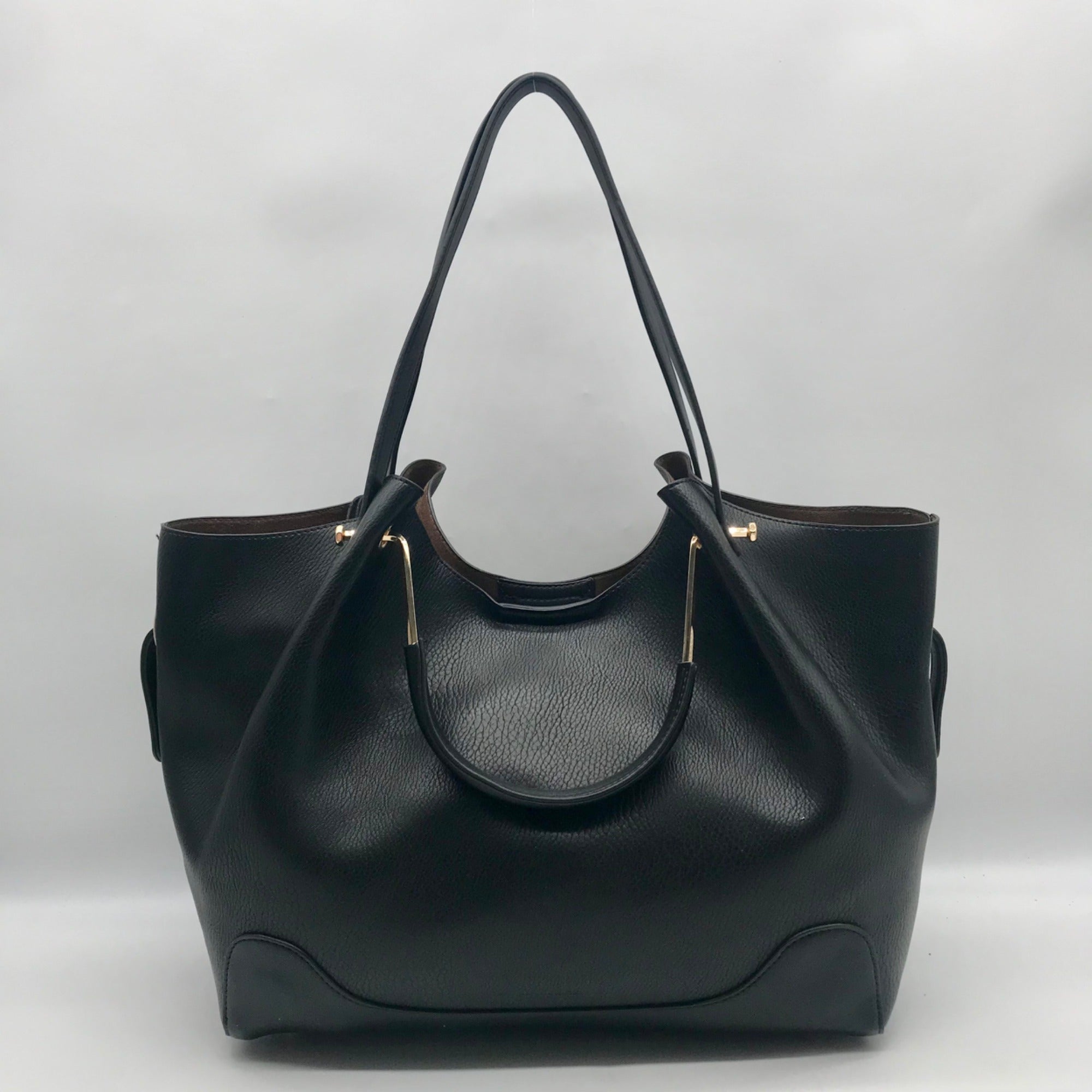 Sondra Roberts Black Leather Squared Tote Bag
