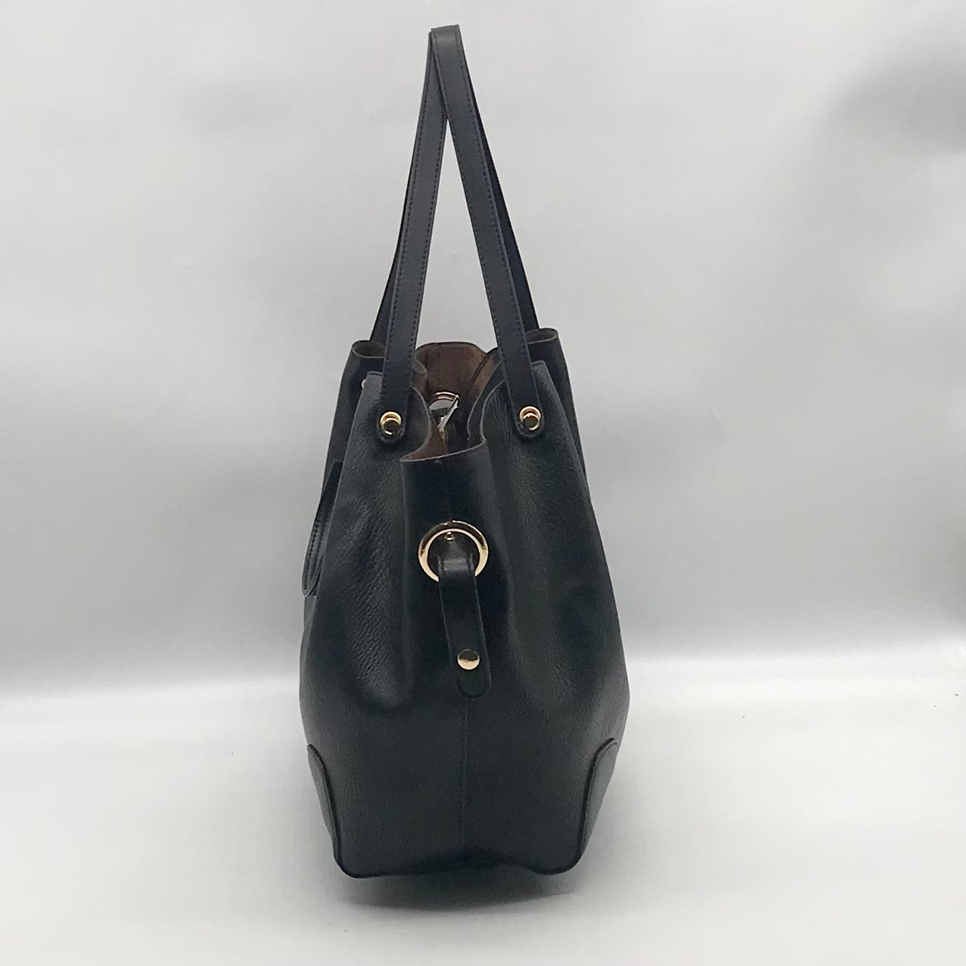 Sondra Roberts Black Leather Squared Tote Bag