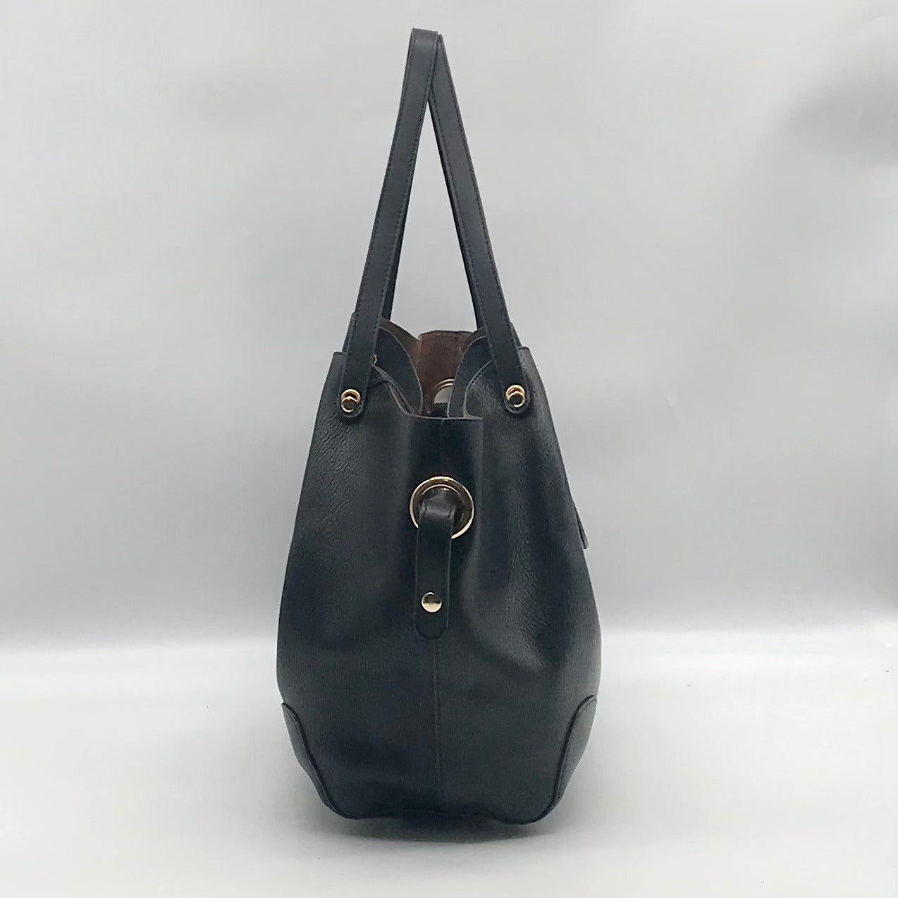 Sondra Roberts Black Leather Squared Tote Bag