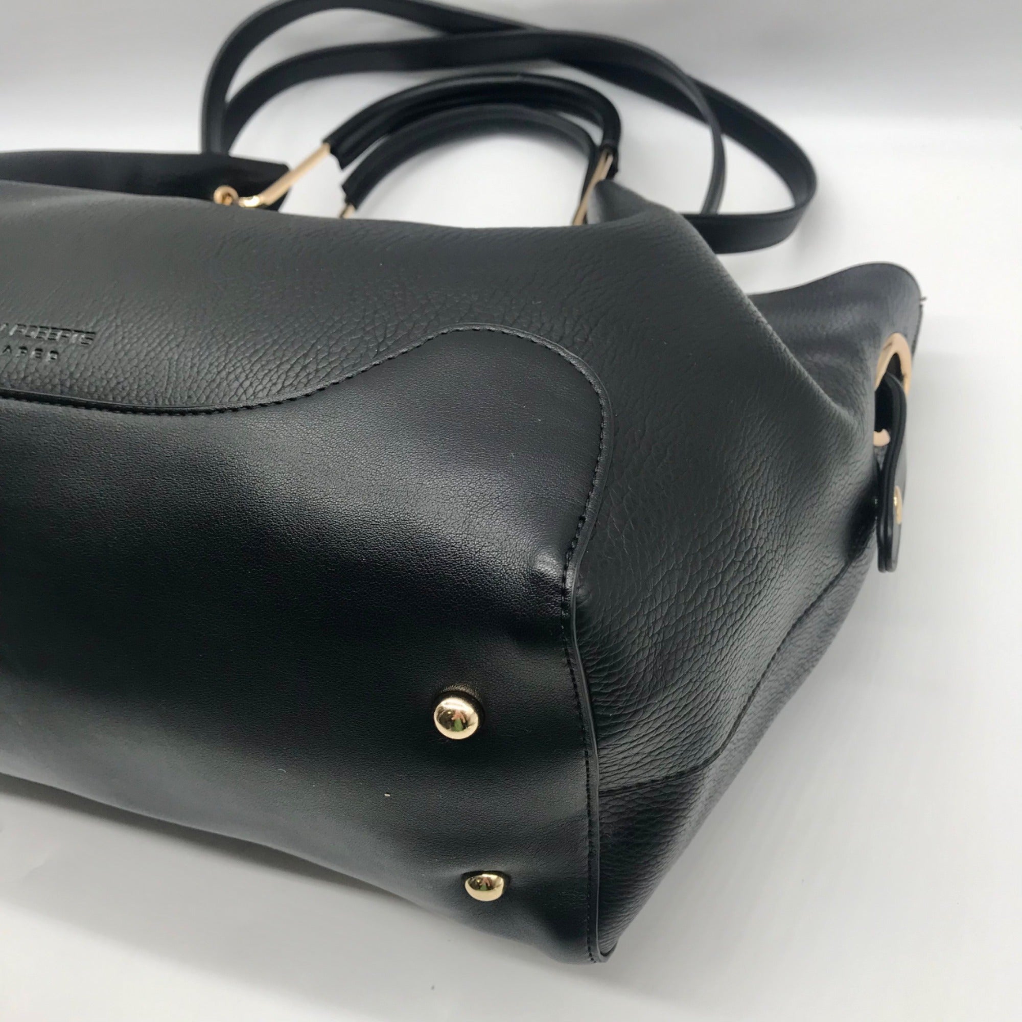 Sondra Roberts Black Leather Squared Tote Bag