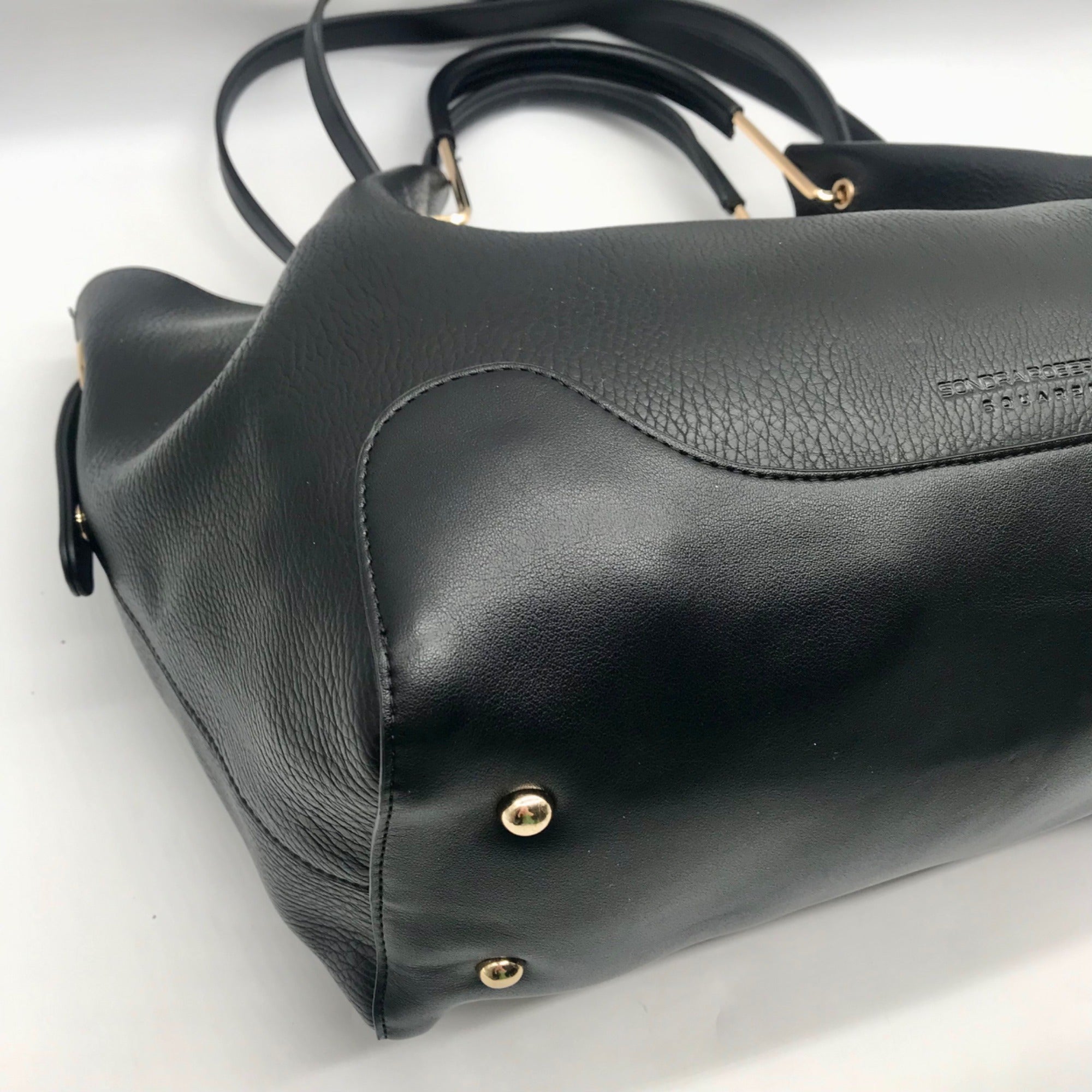Sondra Roberts Black Leather Squared Tote Bag