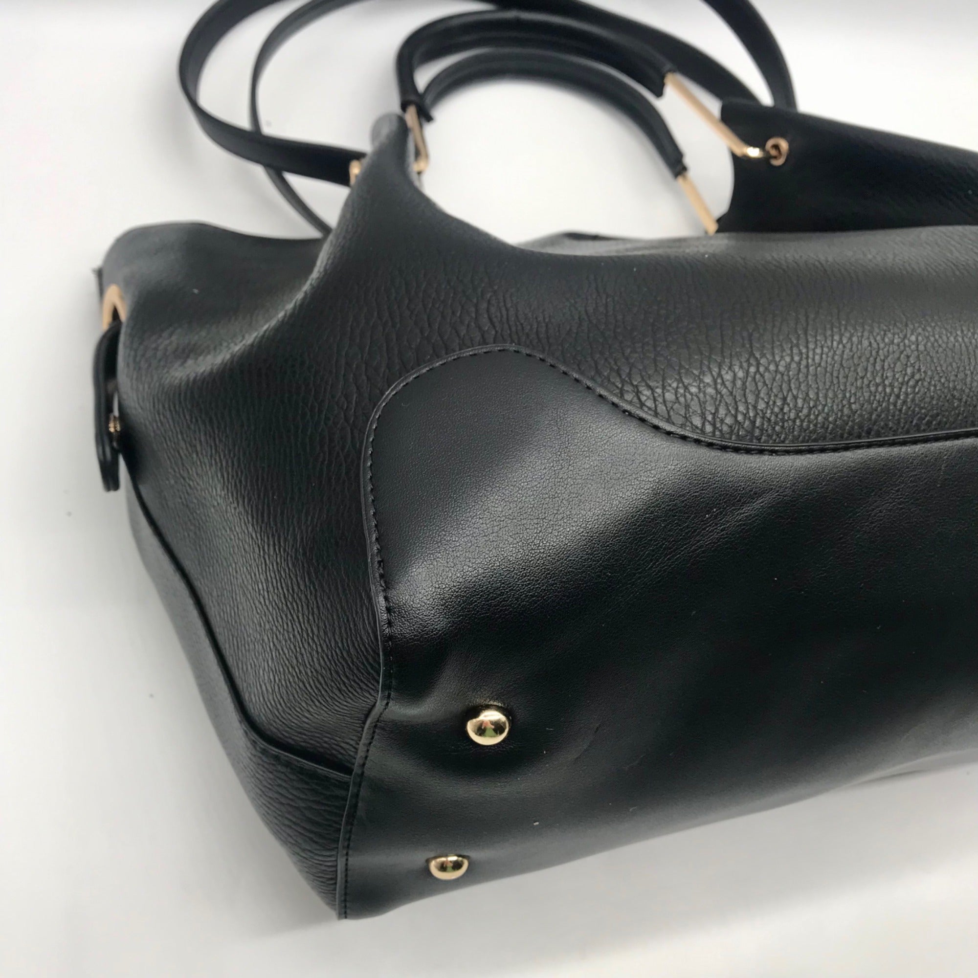 Sondra Roberts Black Leather Squared Tote Bag