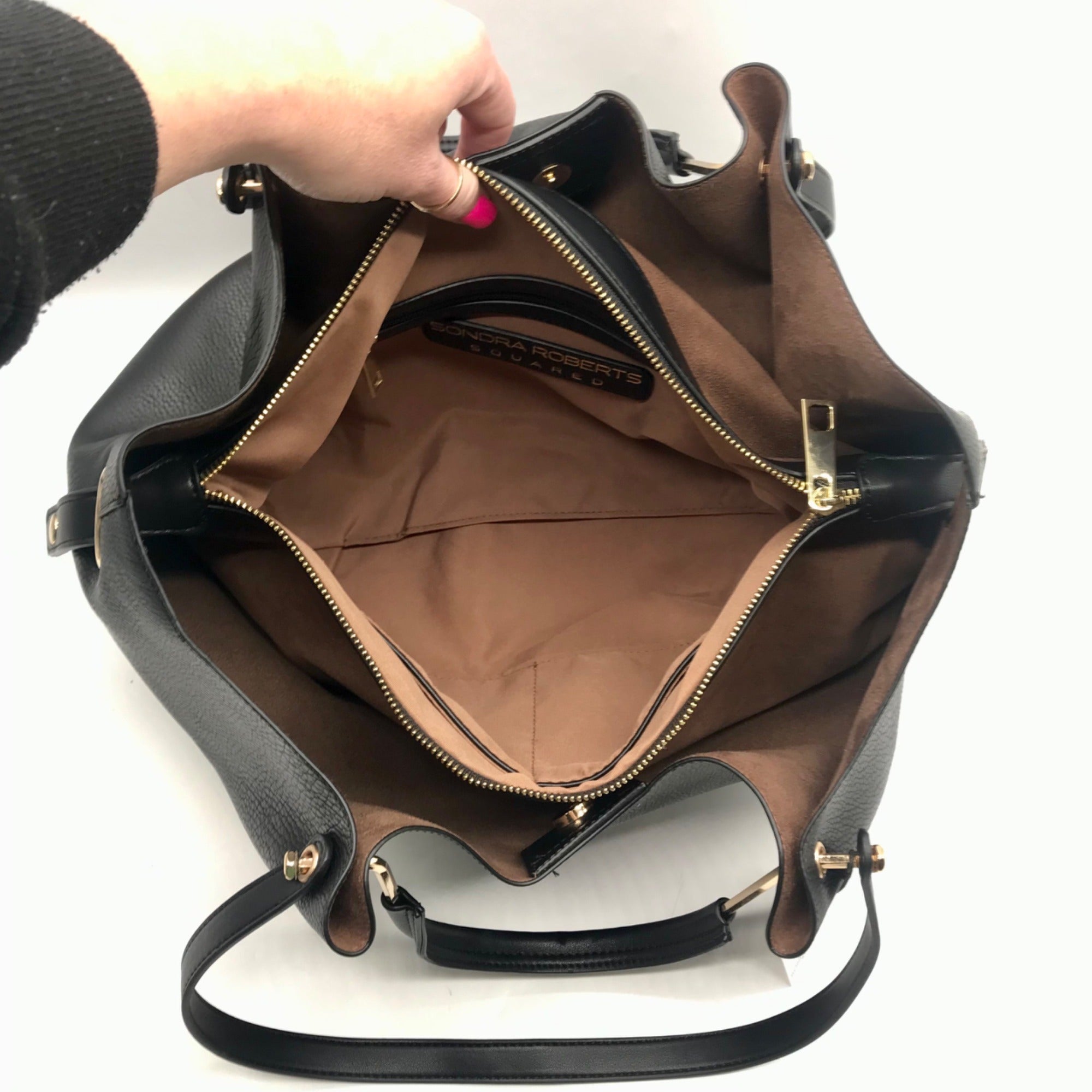 Sondra Roberts Black Leather Squared Tote Bag