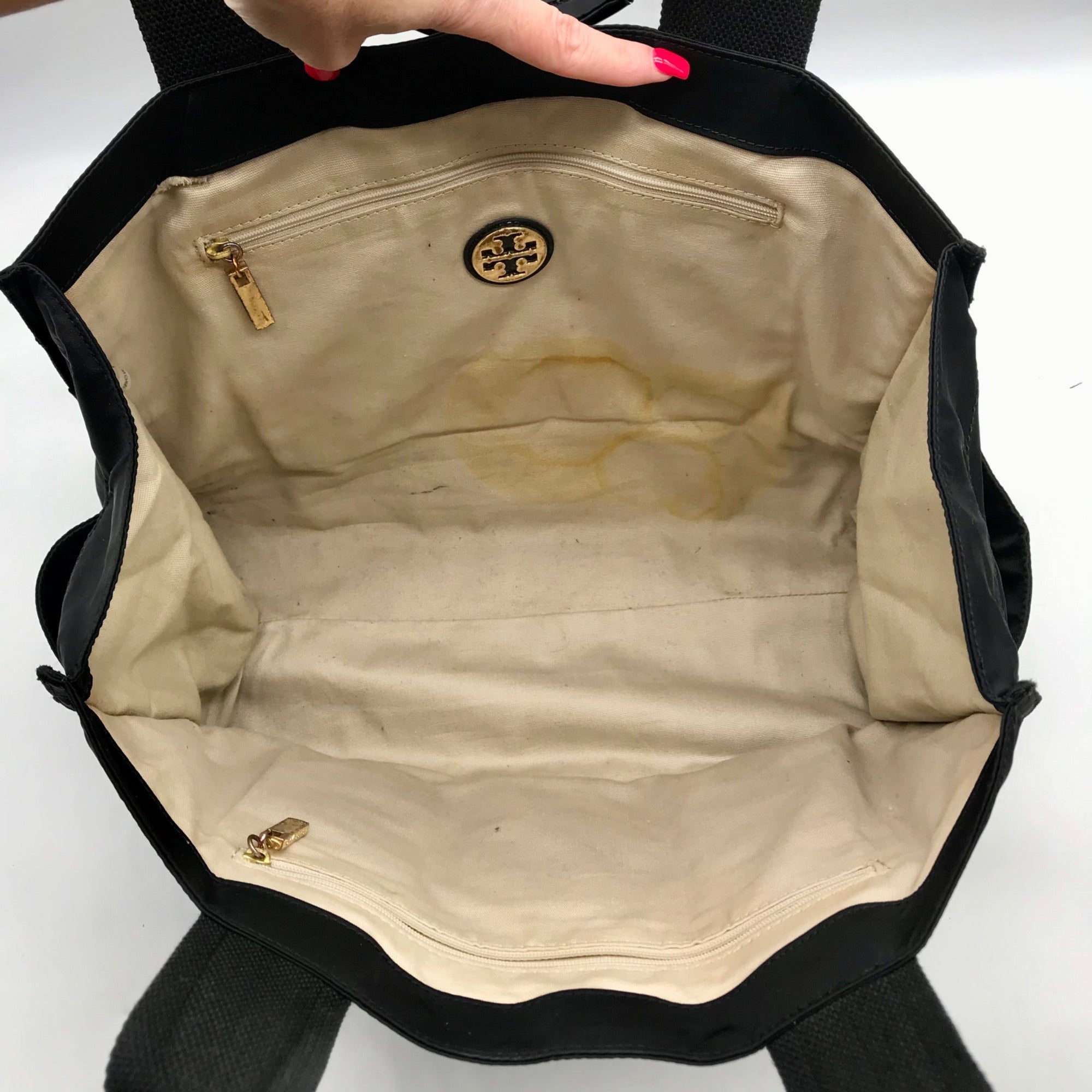 Tory Burch Black Nylon And Patent Leather Ella Tote Bag