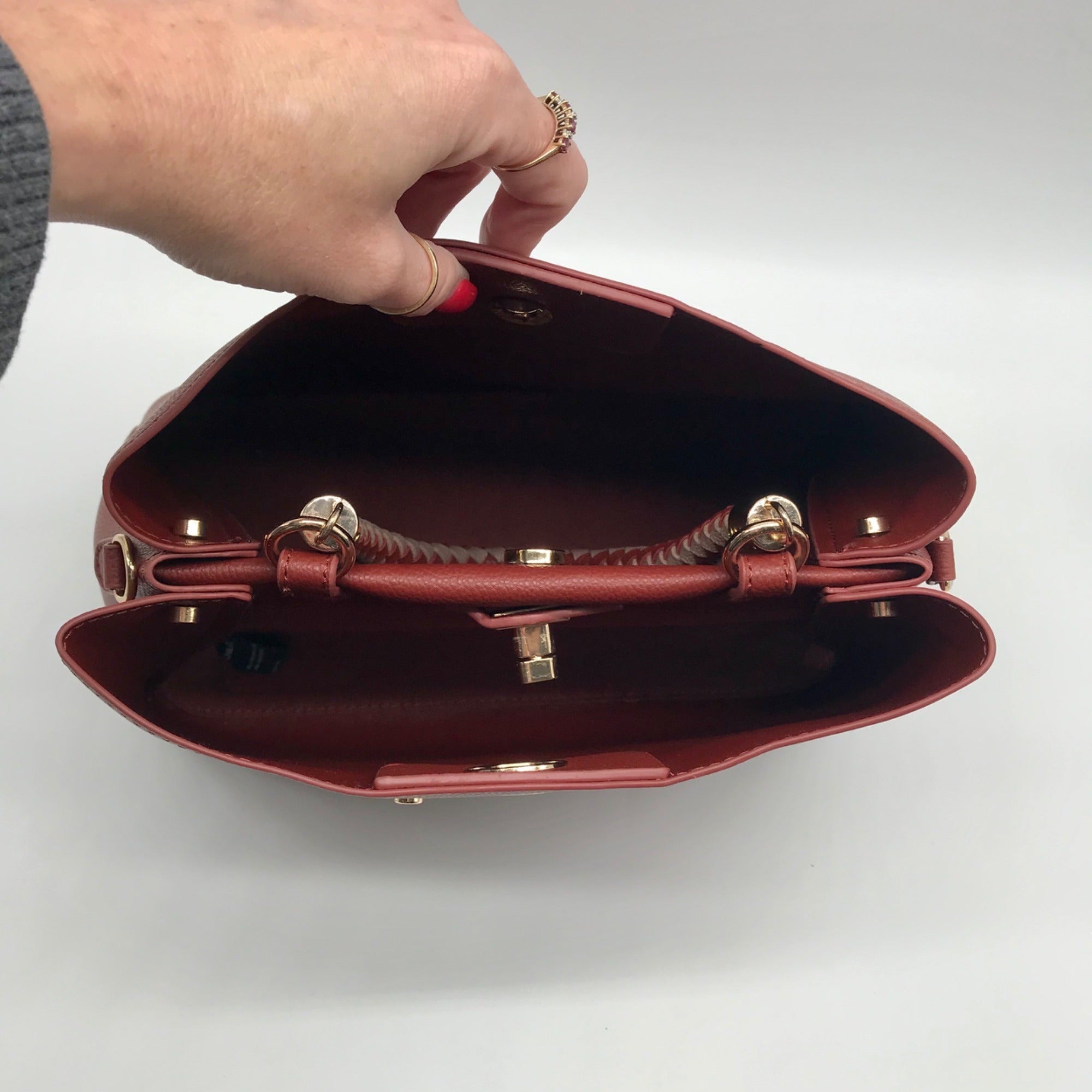 Like Dreams Red Faux Leather Yara Top Handle Crossbody Bag