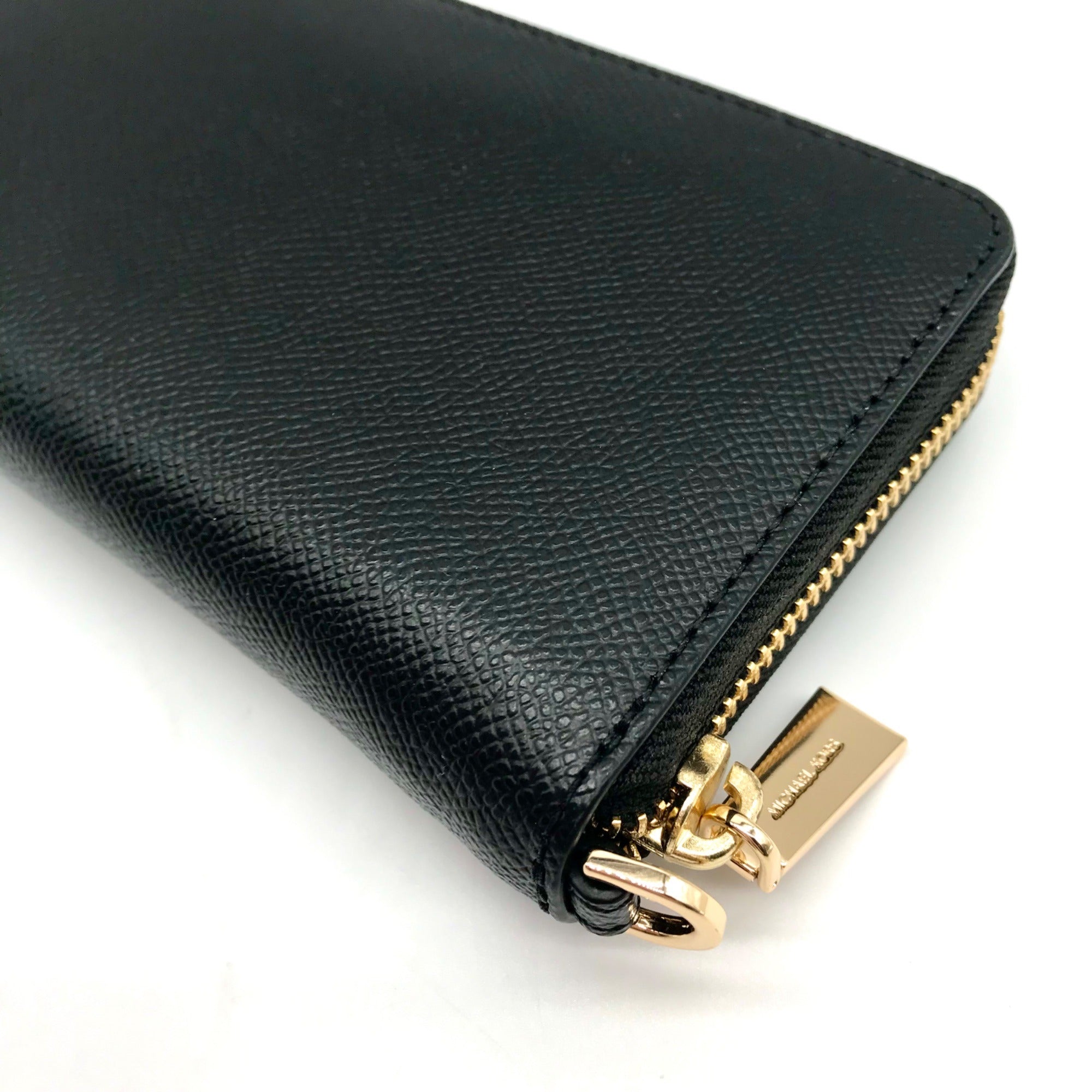 Michael Kors Black Leather Jet Set Large Flat Multifunction Smartphone Wristlet