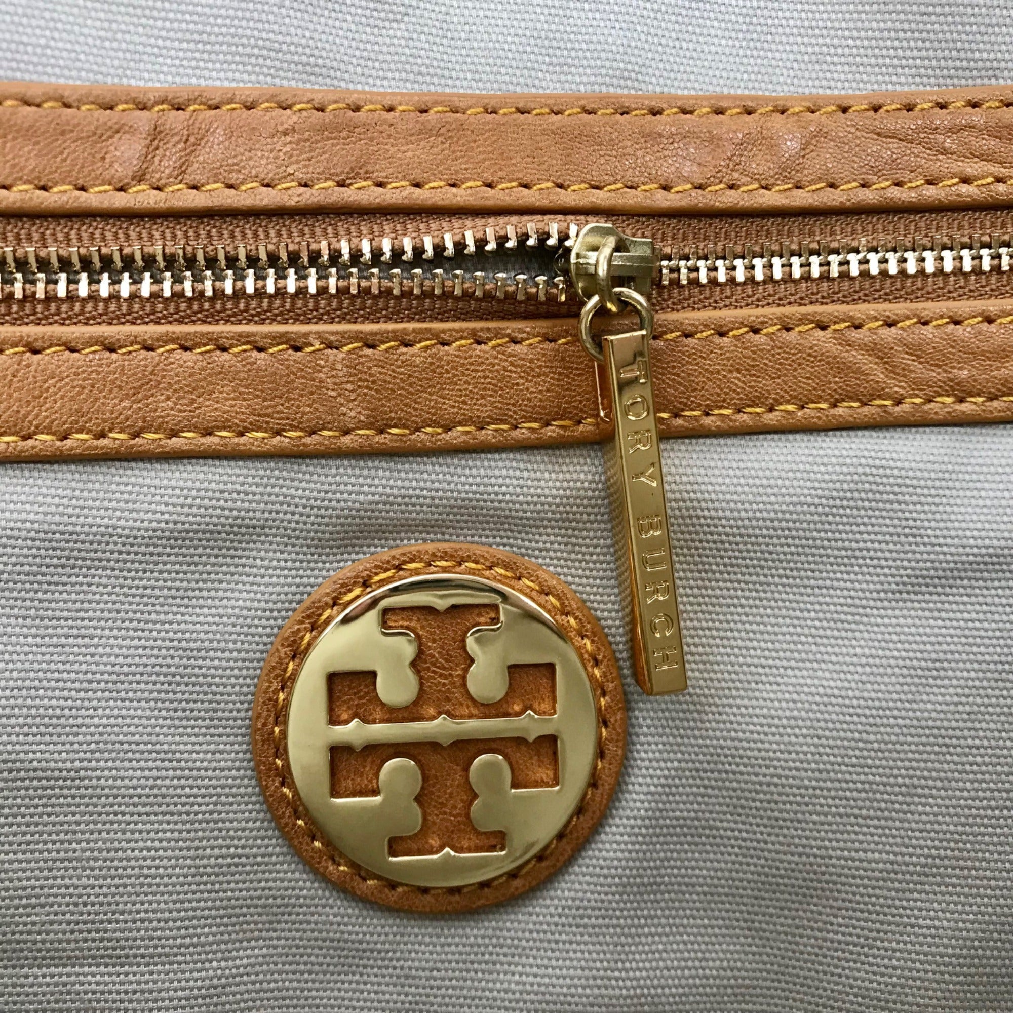 Tory Burch XL Cognac Colorblock Leather Tote Bag