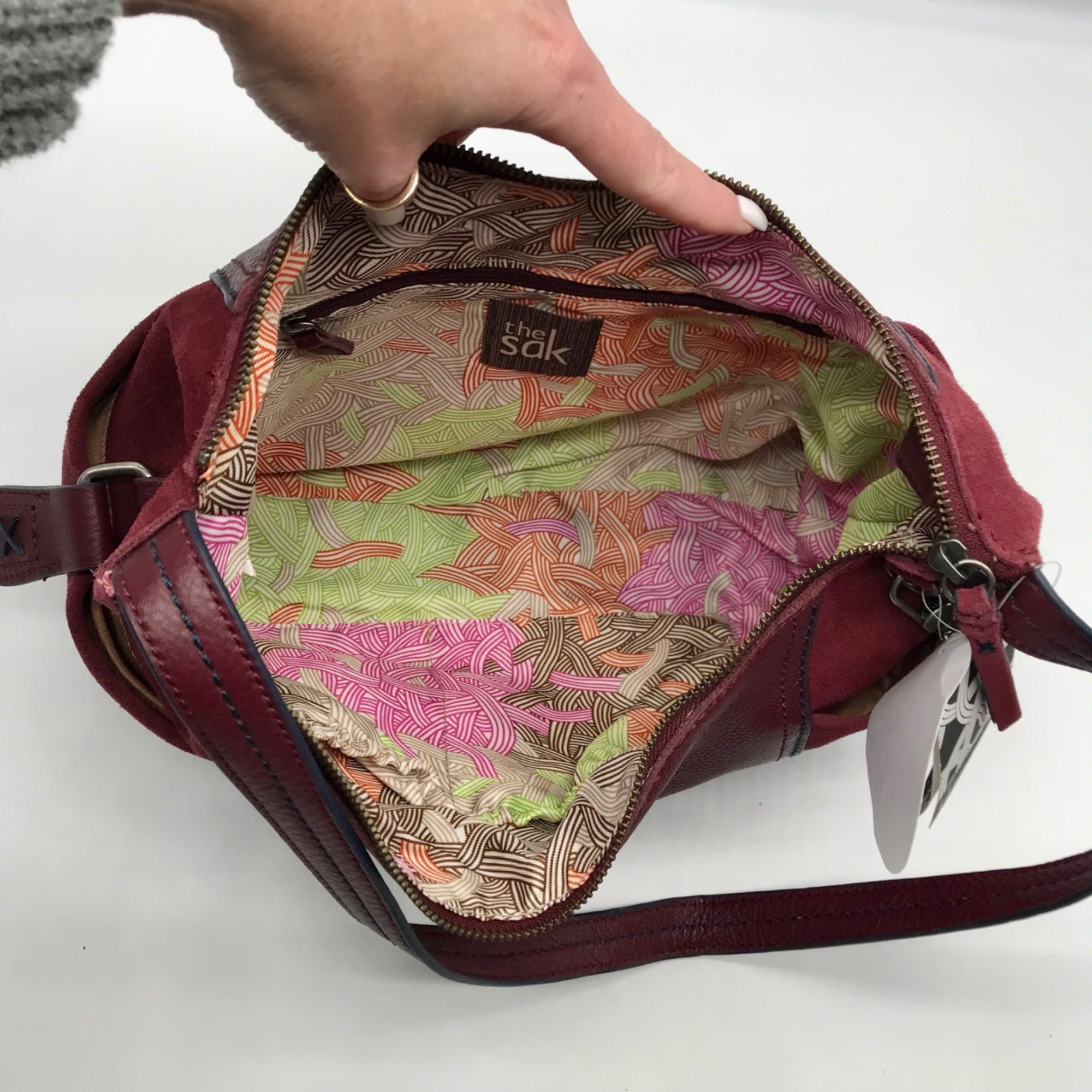 The Sak Burgundy Suede Kendra Shoulder Bag