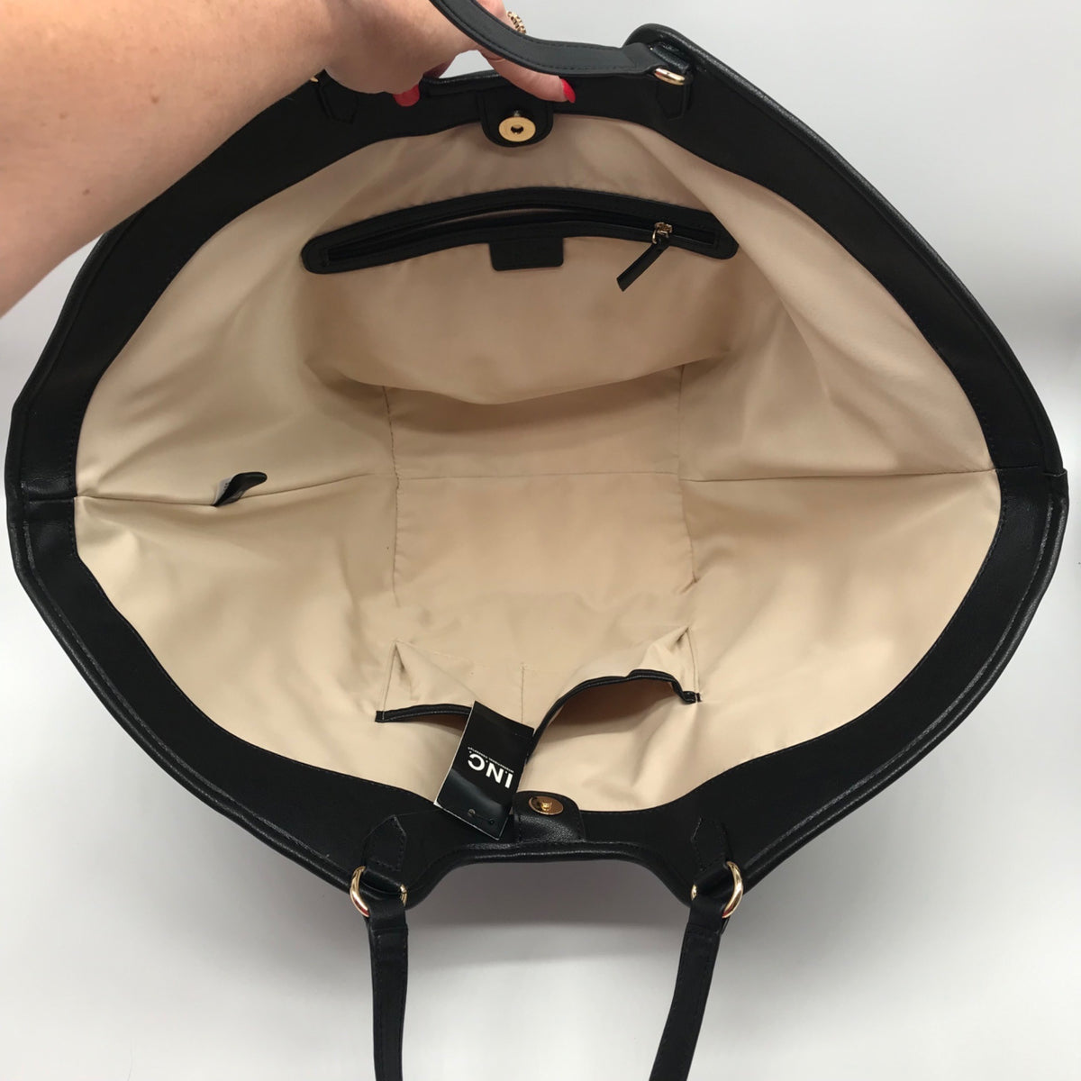 I.N.C. International Concepts Black Faux Leather Zavaa Medium Tote Bag