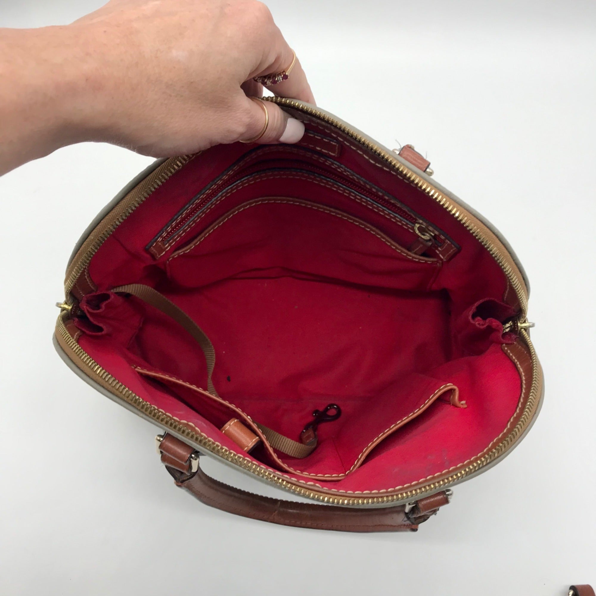 Dooney &amp; Bourke Grey Pebble Grain Zip Zap Satchel Bag