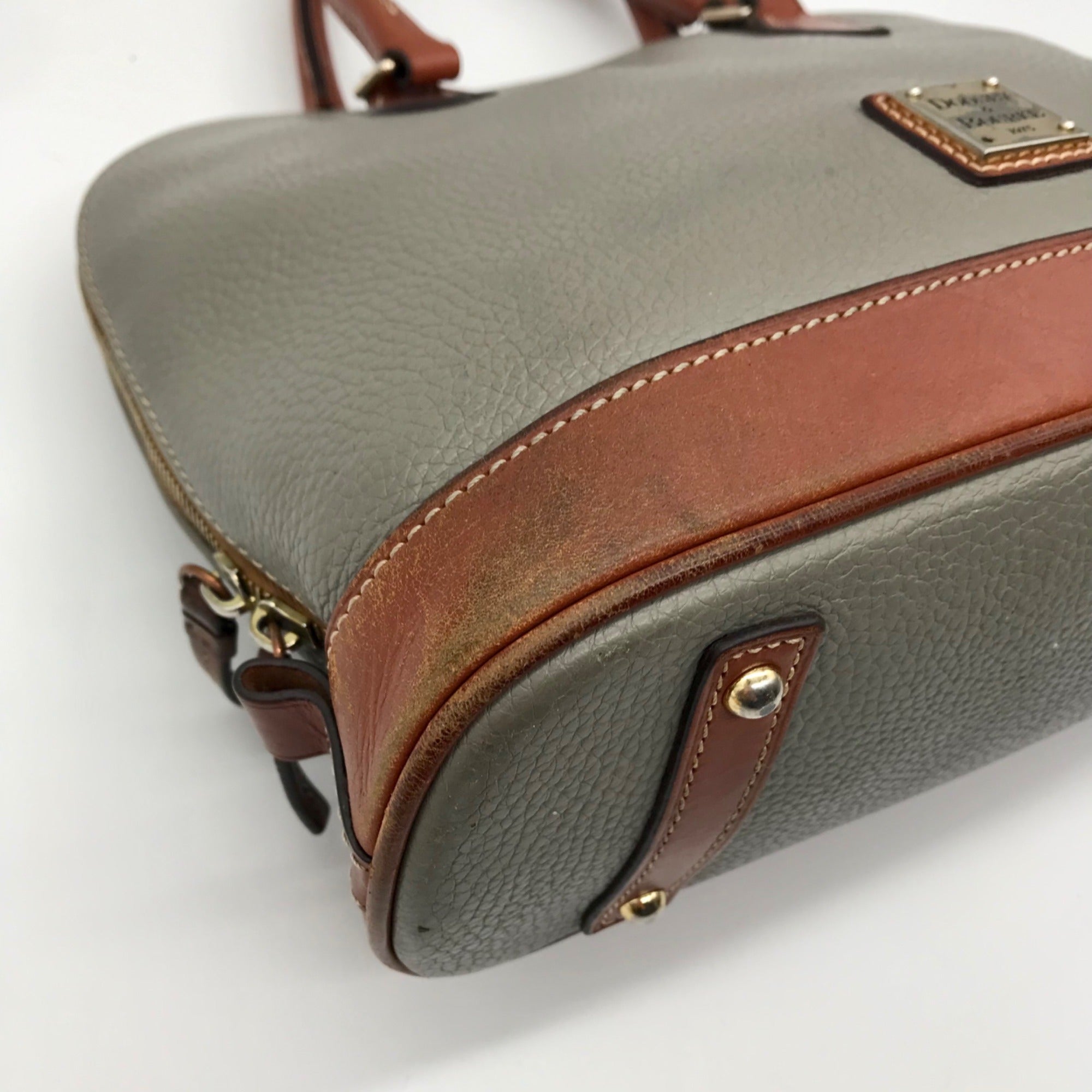 Dooney &amp; Bourke Grey Pebble Grain Zip Zap Satchel Bag