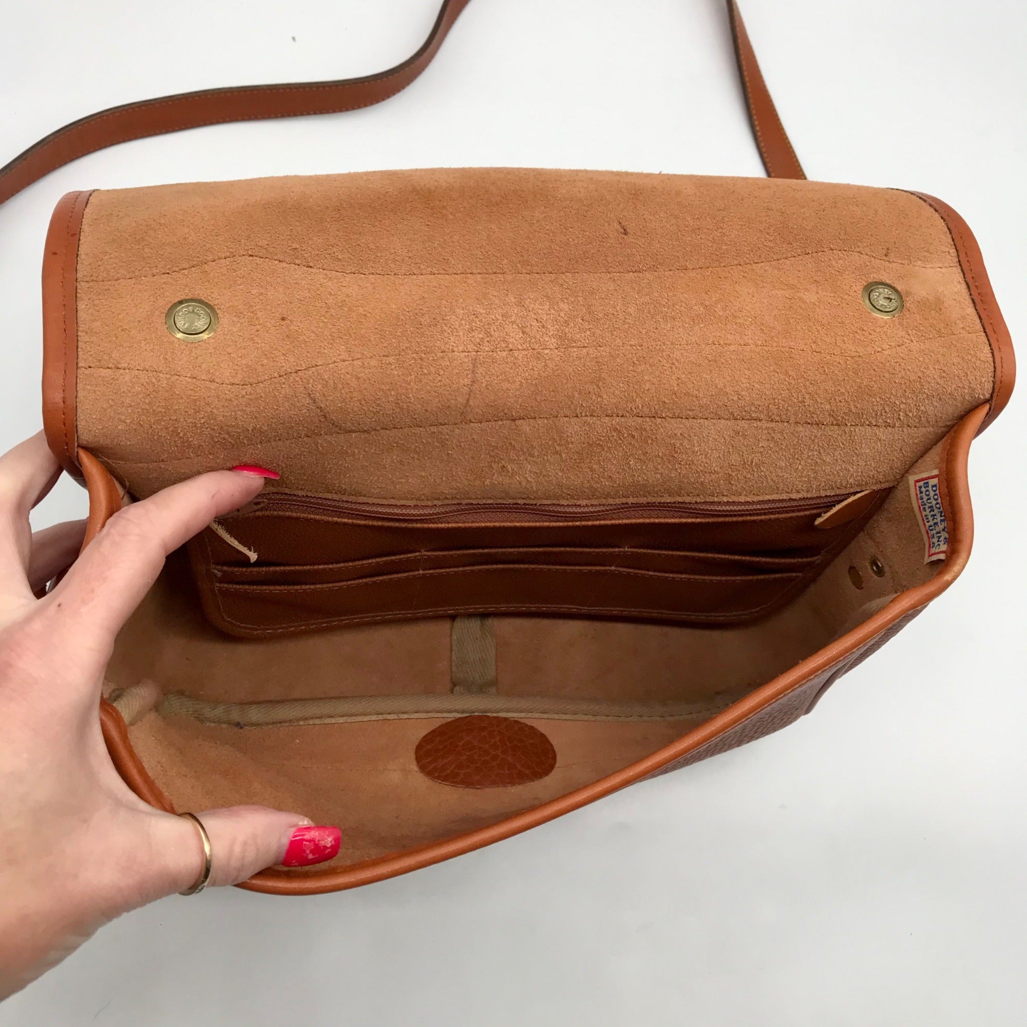 Dooney &amp; Bourke Peanut Brown Pebbled Grain Leather Carrier Crossbody