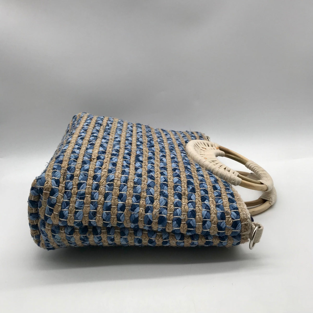 America &amp; Beyond Blue &amp; Cream Woven Wool Tote Bag