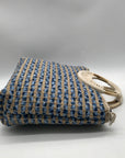 America & Beyond Blue & Cream Woven Wool Tote Bag