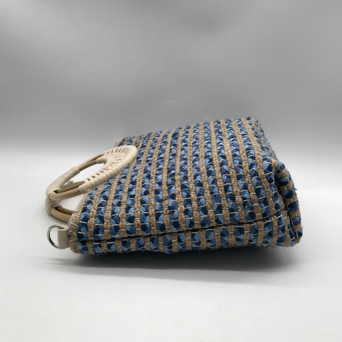 America &amp; Beyond Blue &amp; Cream Woven Wool Tote Bag