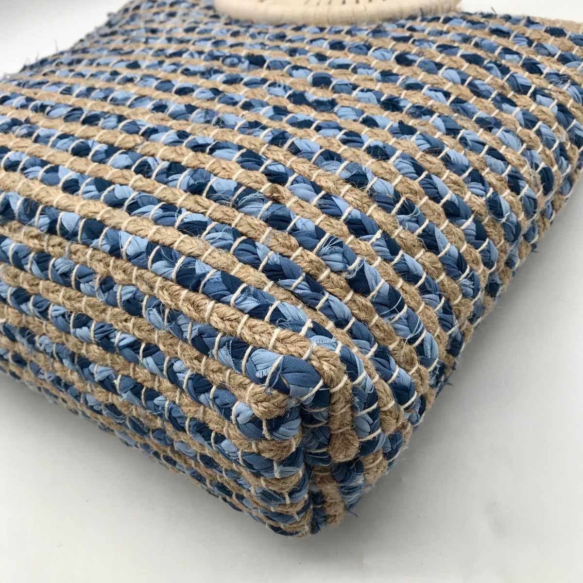 America &amp; Beyond Blue &amp; Cream Woven Wool Tote Bag