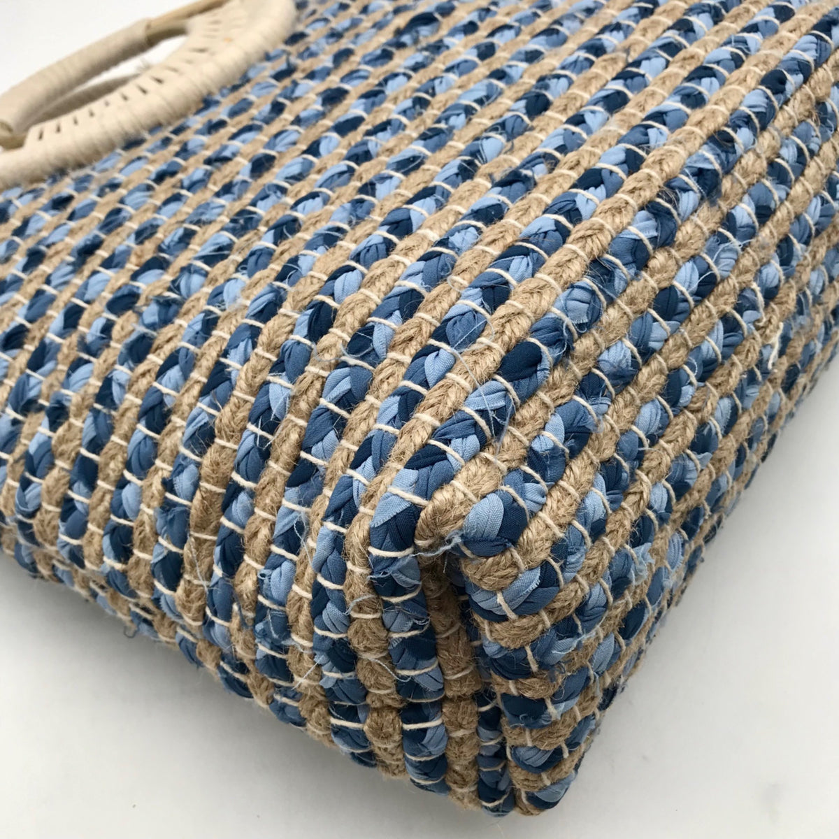 America &amp; Beyond Blue &amp; Cream Woven Wool Tote Bag
