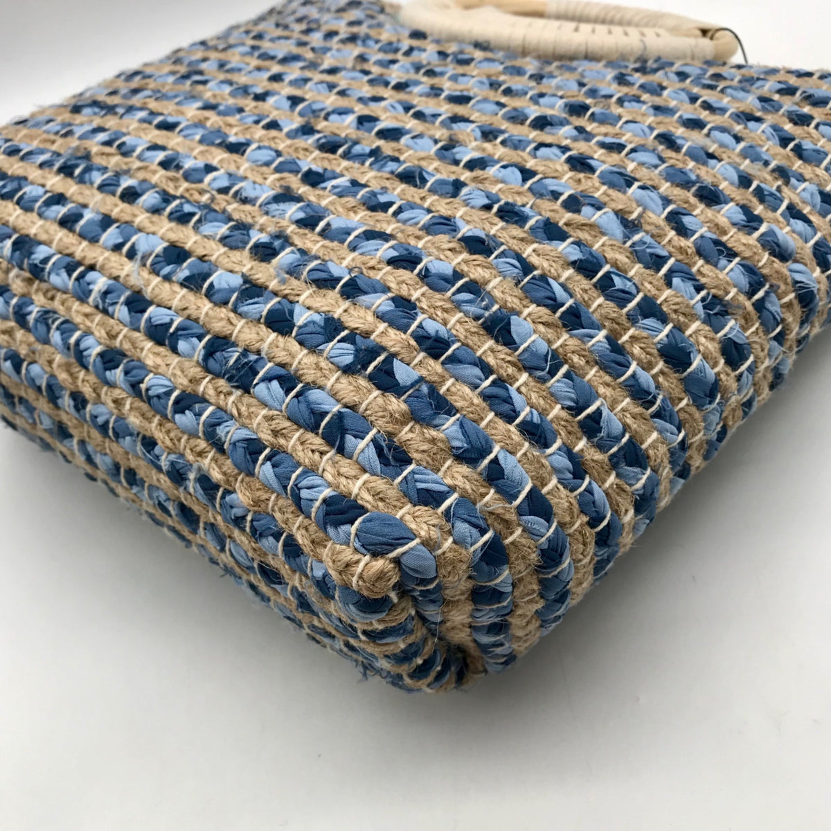 America &amp; Beyond Blue &amp; Cream Woven Wool Tote Bag