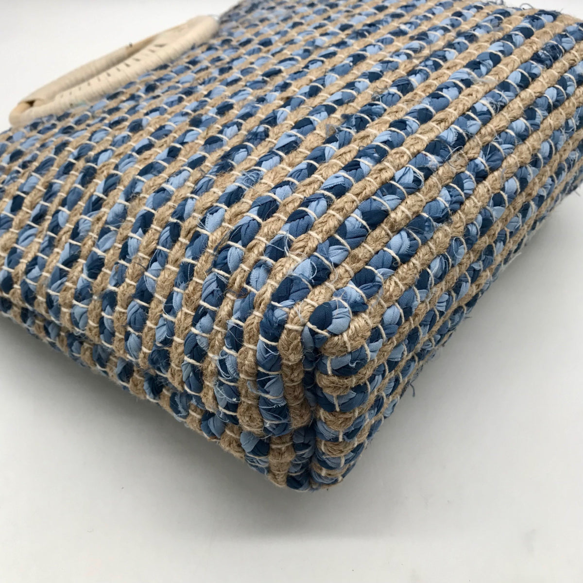 America &amp; Beyond Blue &amp; Cream Woven Wool Tote Bag