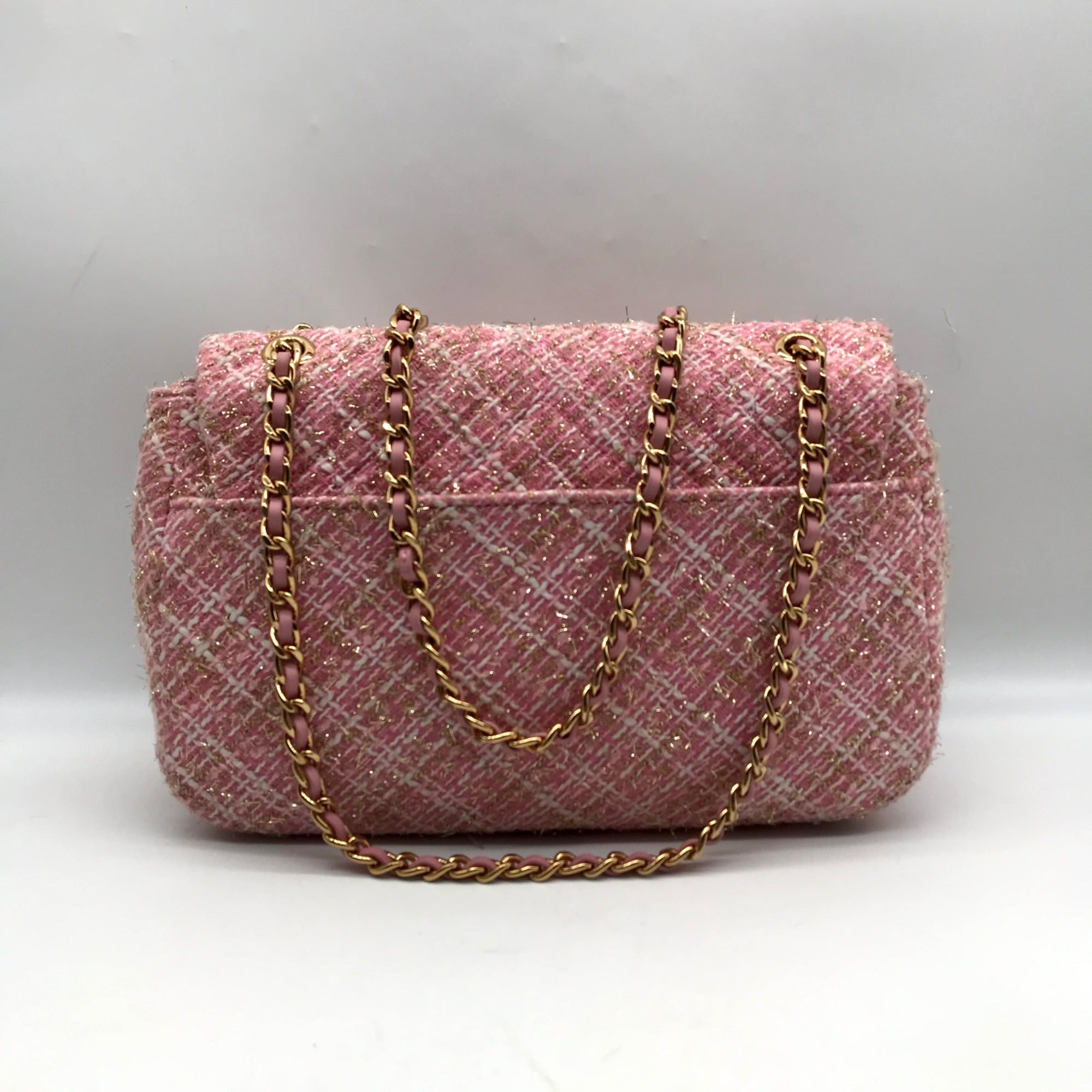 Karl Lagerfeld Pink And Gold Tweed Agyness Adjustable Shoulder Bag