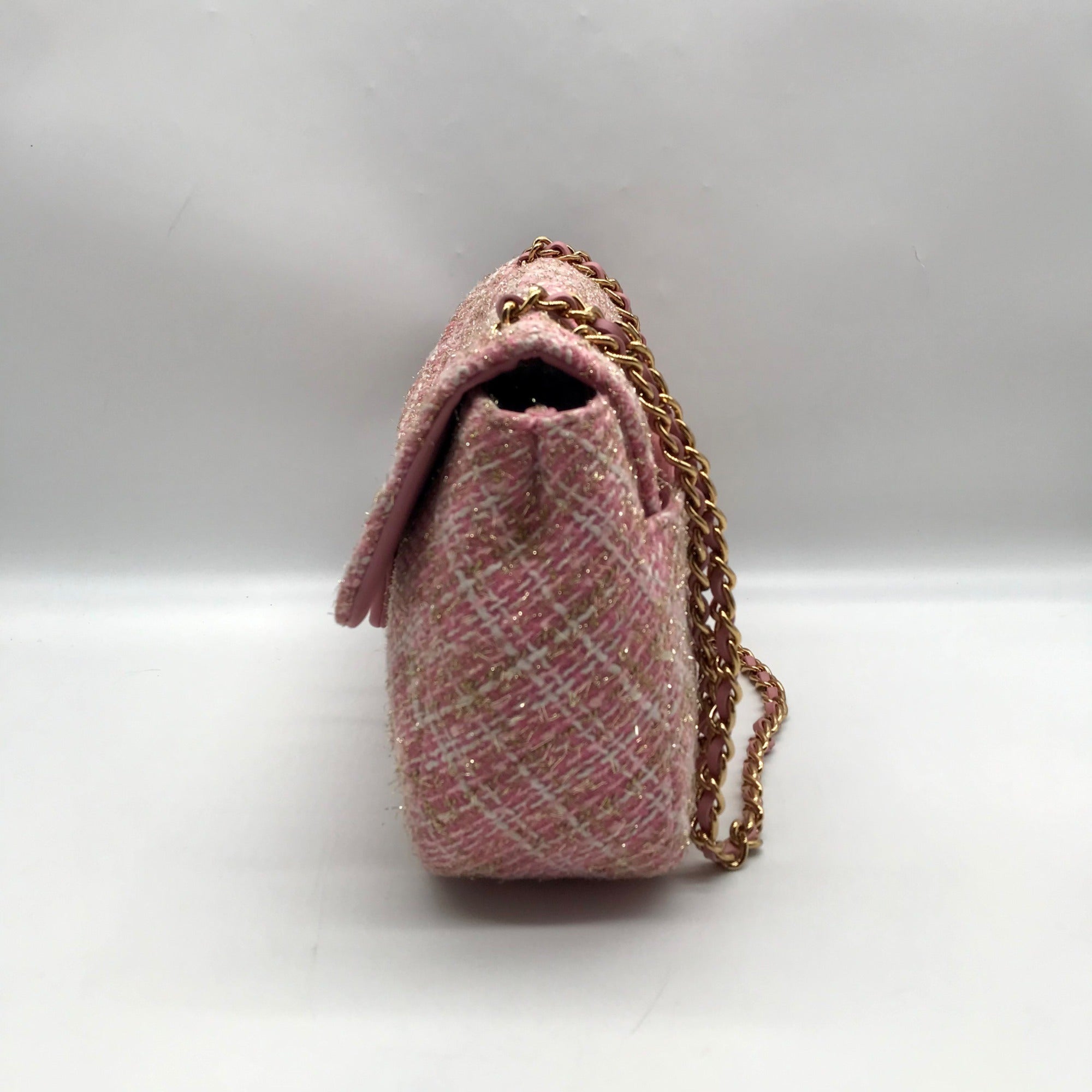 Karl Lagerfeld Pink And Gold Tweed Agyness Adjustable Shoulder Bag