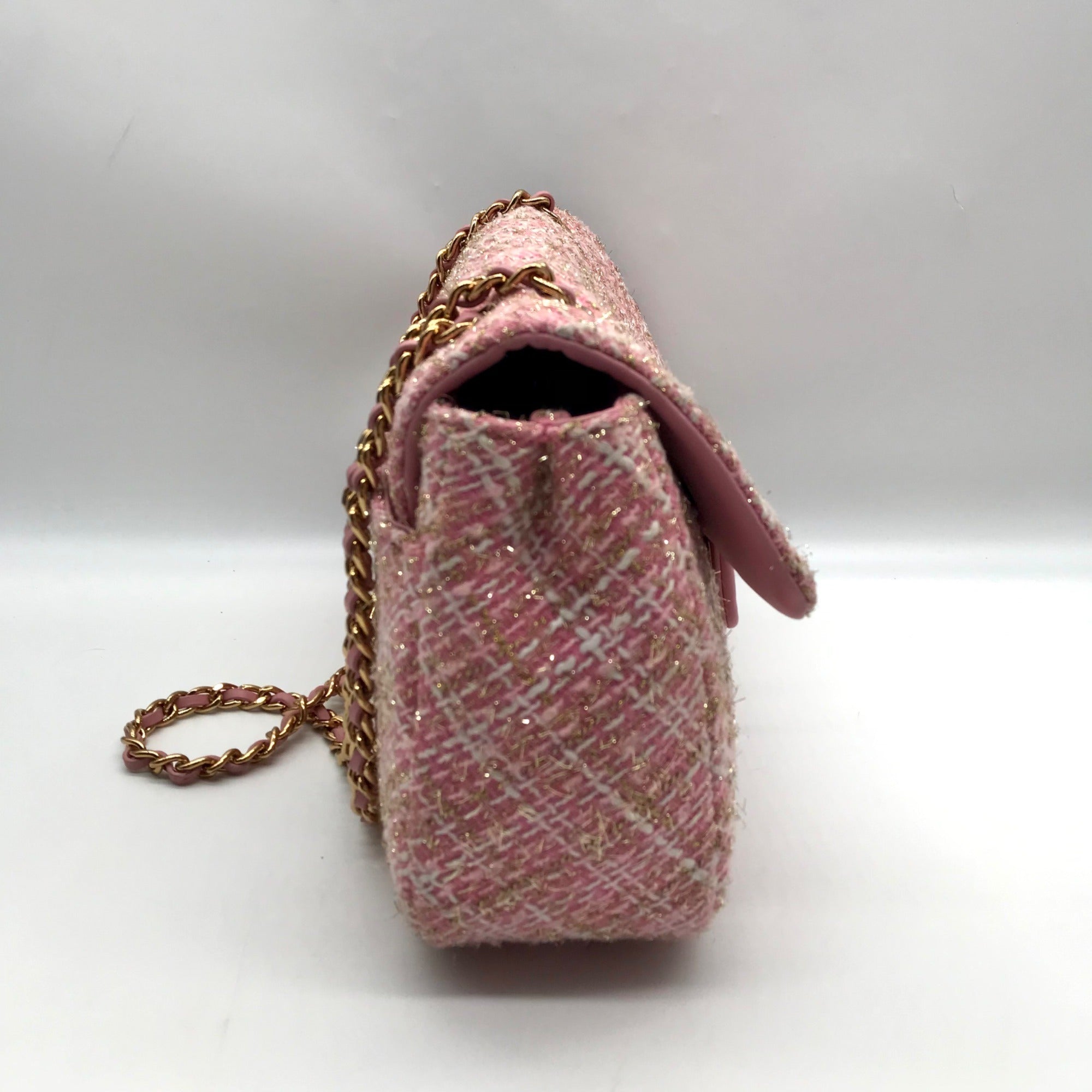 Karl Lagerfeld Pink And Gold Tweed Agyness Adjustable Shoulder Bag