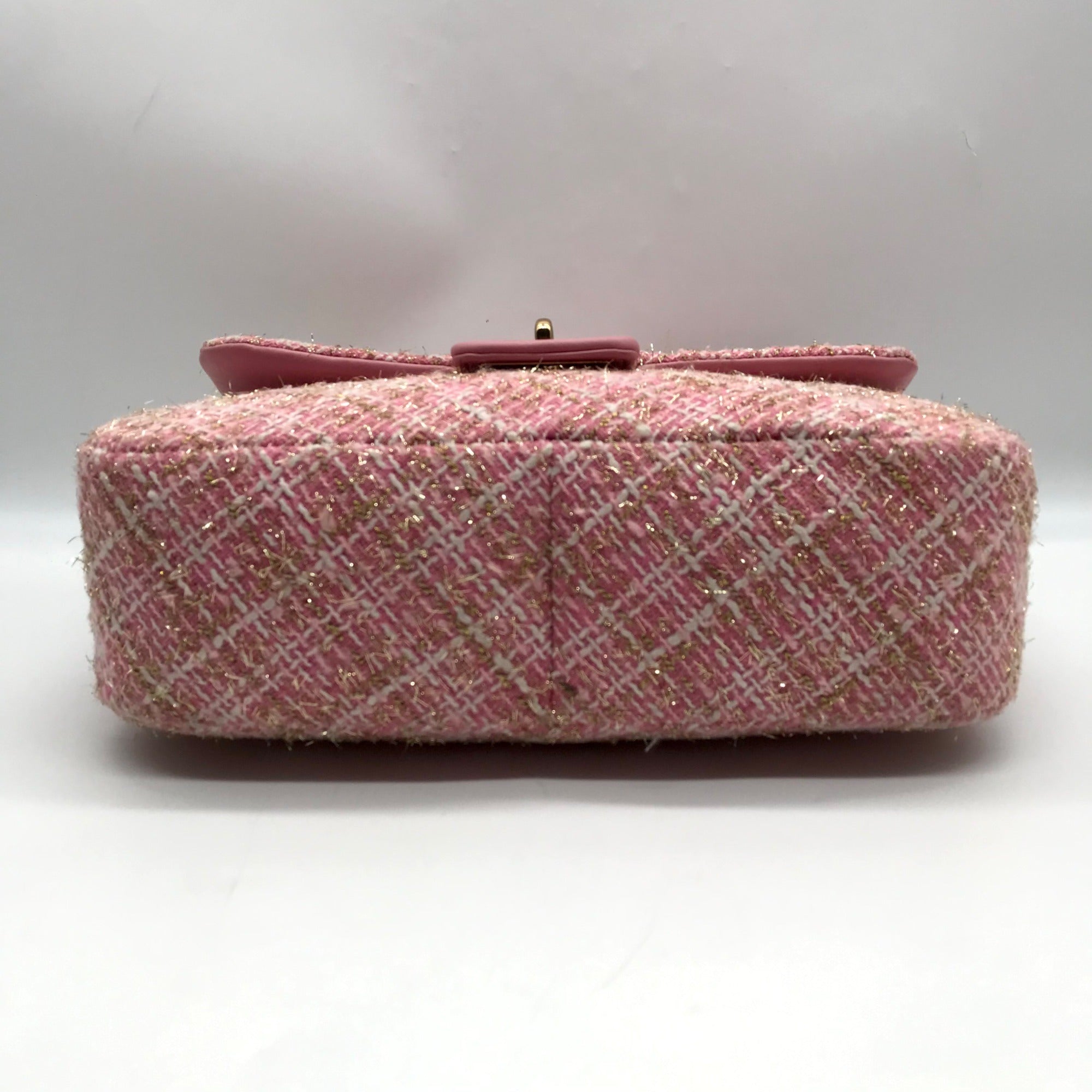 Karl Lagerfeld Pink And Gold Tweed Agyness Adjustable Shoulder Bag