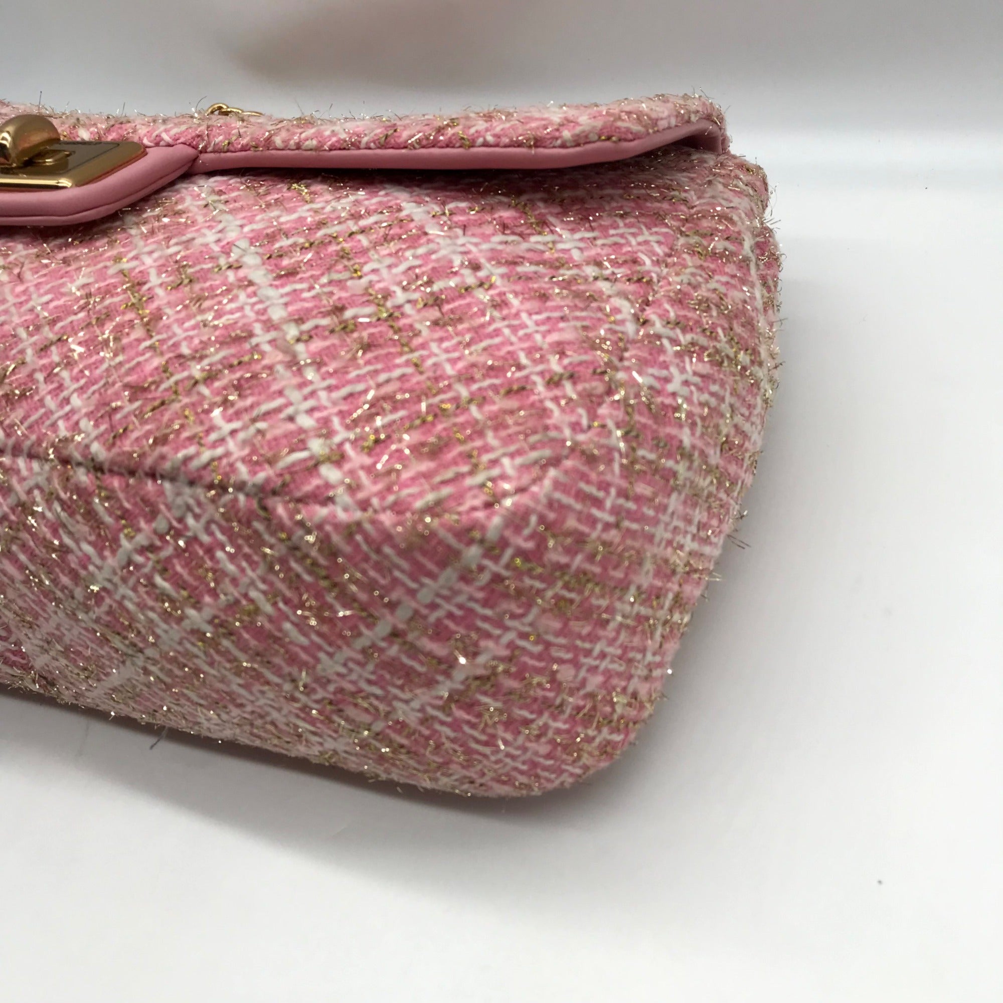 Karl Lagerfeld Pink And Gold Tweed Agyness Adjustable Shoulder Bag
