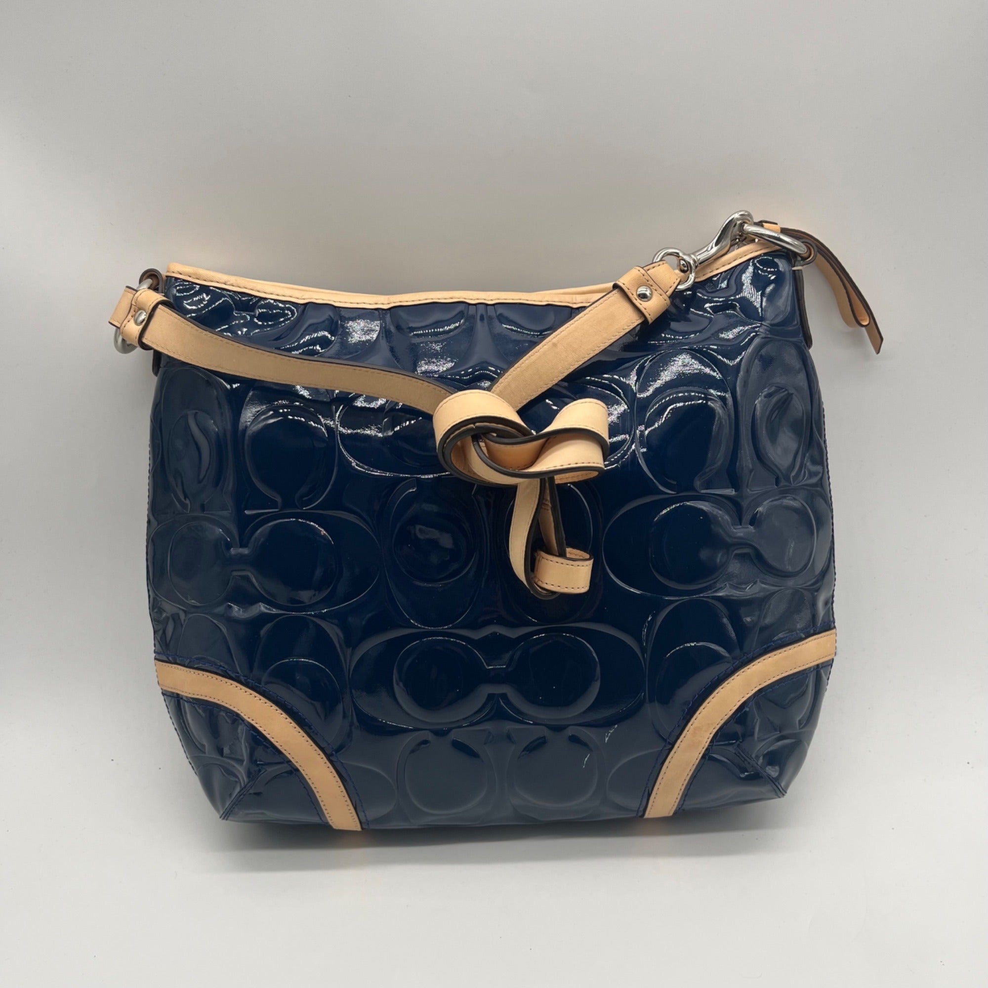 Coach Navy Blue Patent Leather Peyton Shoulder Bag-F20022