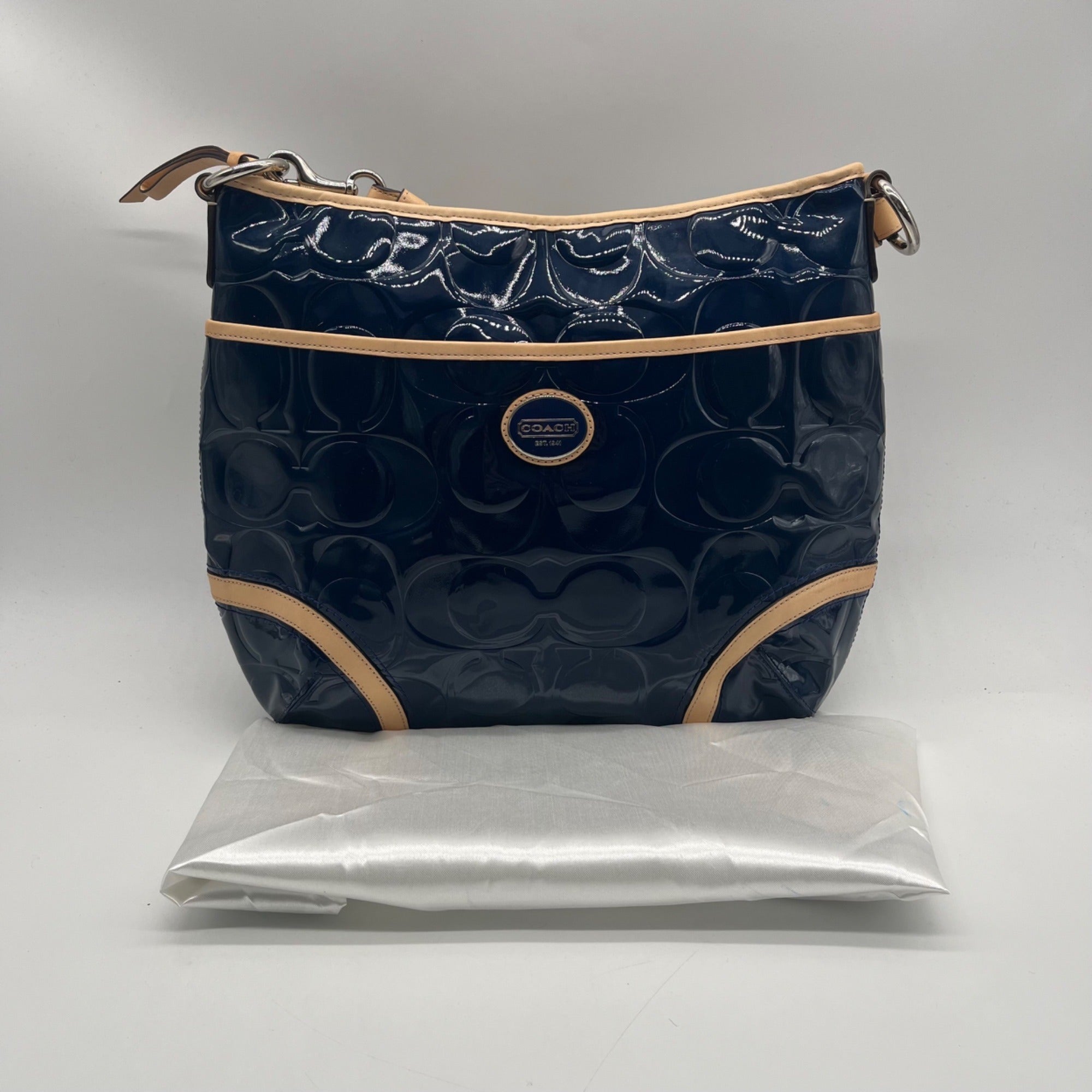 Coach Navy Blue Patent Leather Peyton Shoulder Bag-F20022