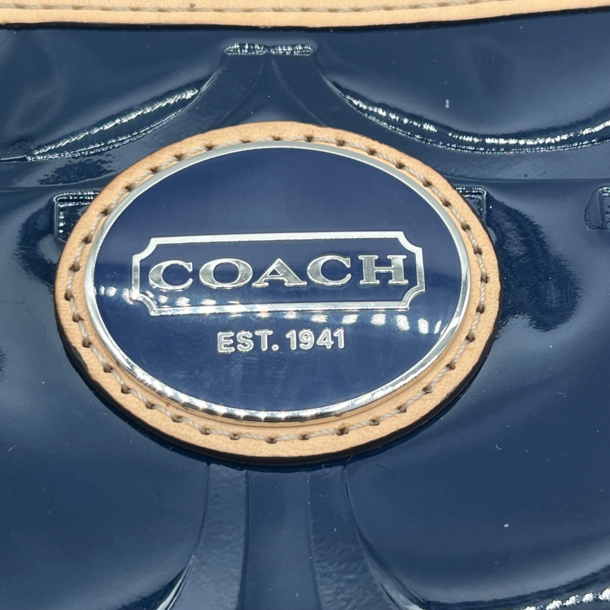 Coach Navy Blue Patent Leather Peyton Shoulder Bag-F20022